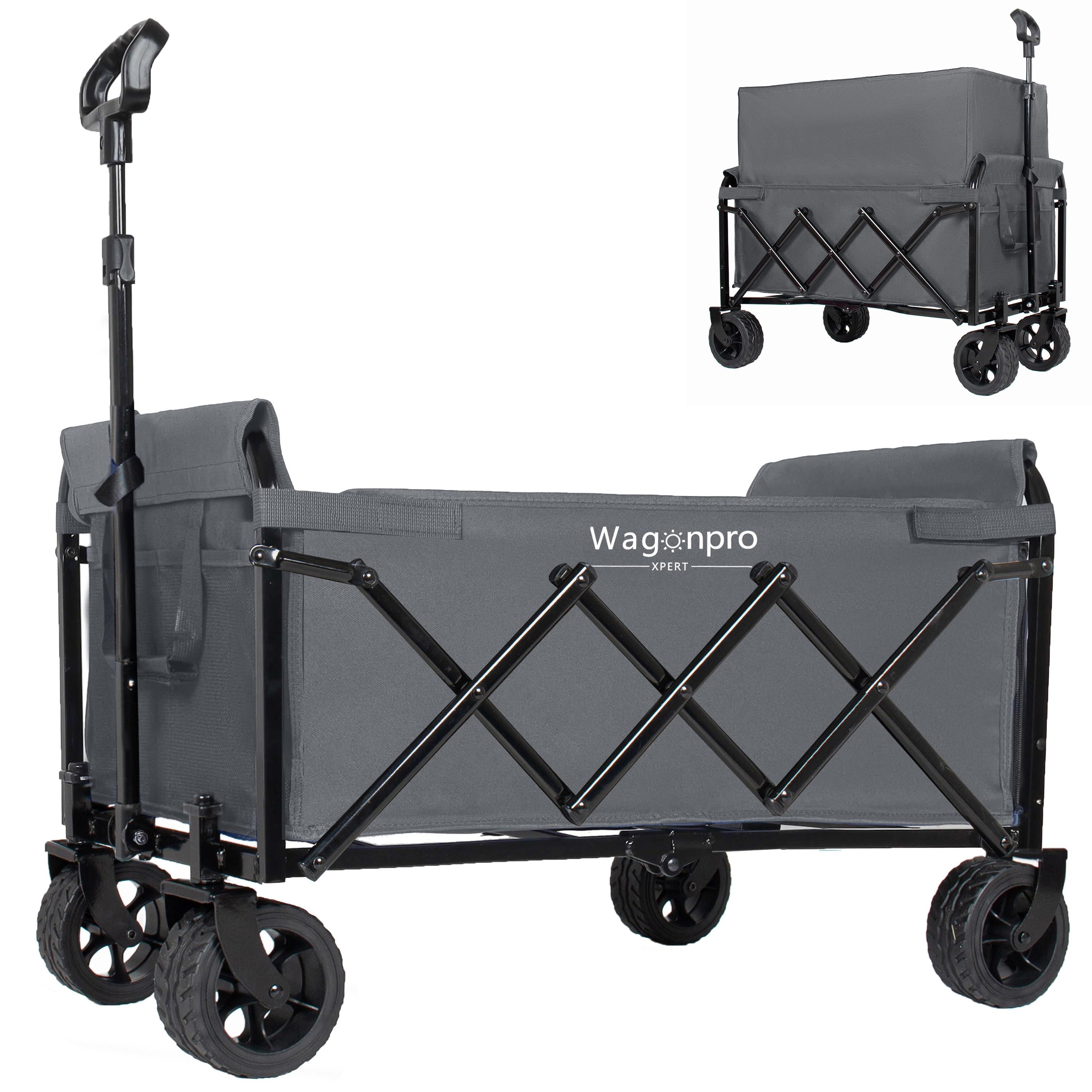 Carro utilitario mejorado, ruedas anchas 5x2, doble capa, expandible, capacidad 220 libras, gris