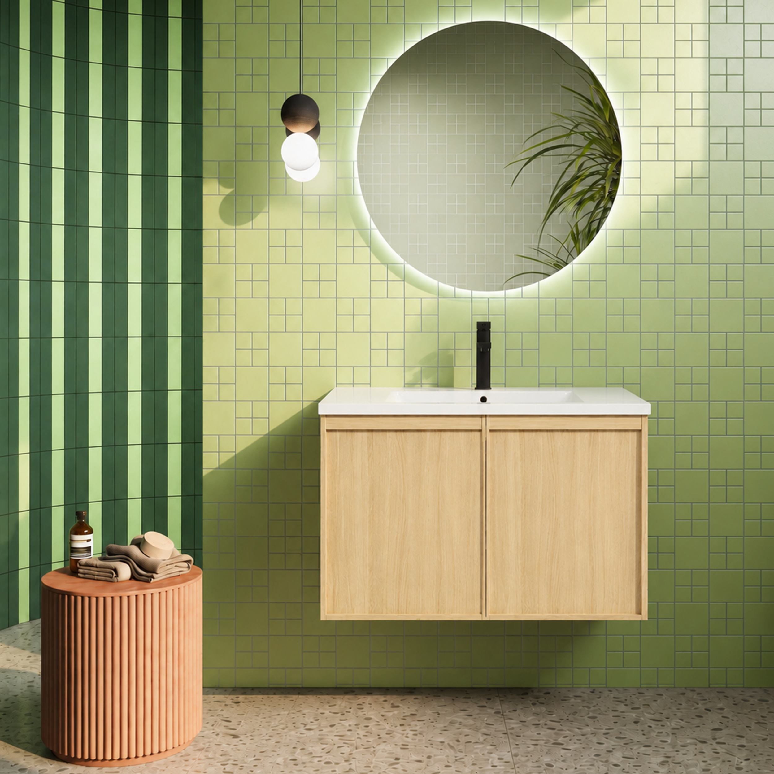 30" Floating Bathroom Vanity with Sink, Wall-Mounted Modern Light Oak Cabinet, Thin Edge Ceramic Basin, Soft-Close Doors, Spacious Storage, Easy Installation