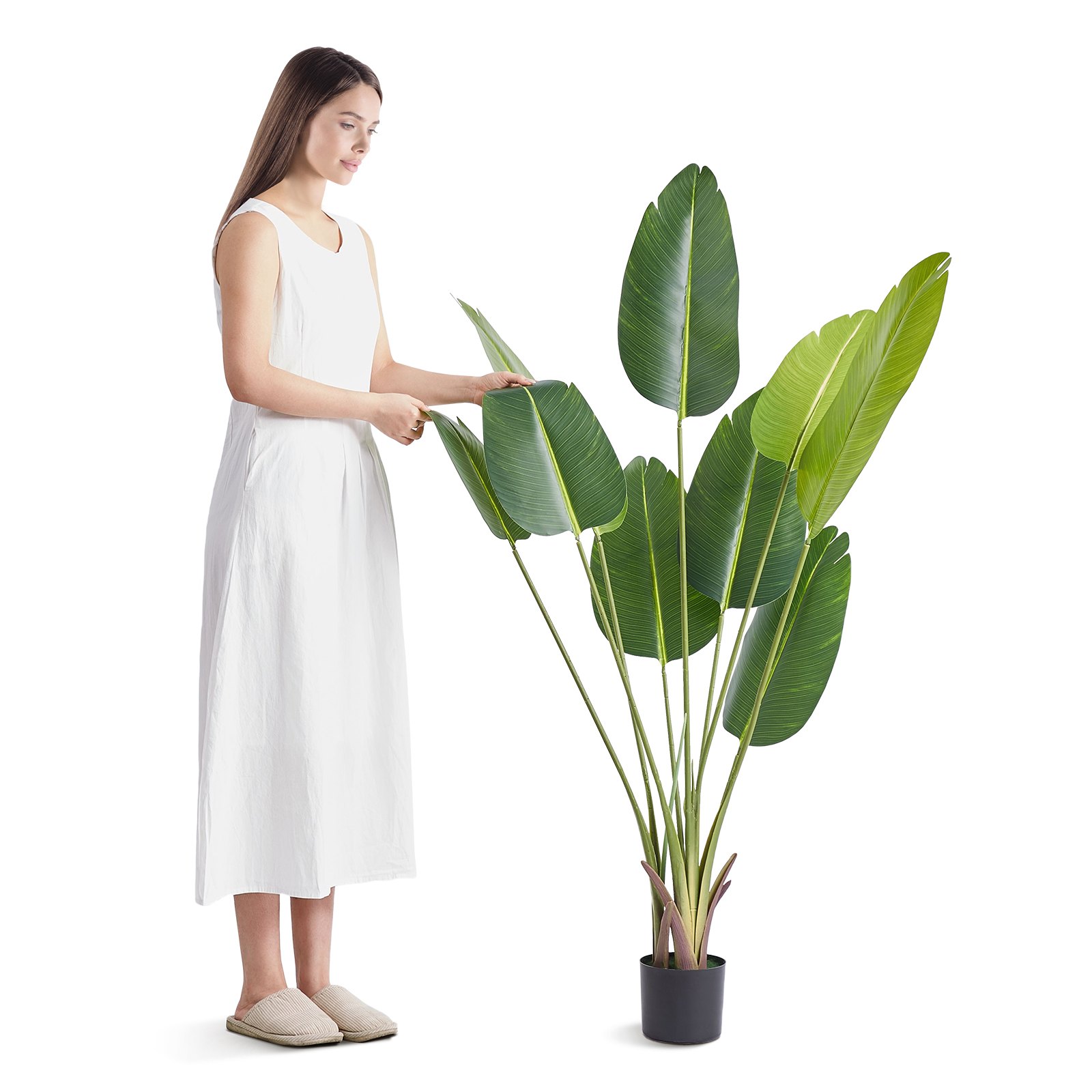 Artificial Birds Of Paradise Tree, 5 FT Tall Faux Plant, PE Material & Anti-Tip Tilt Protection Low-Maintenance Plant, Lifelike Green Fake Tree For Home Office Warehouse Decor Indoor Outdoor