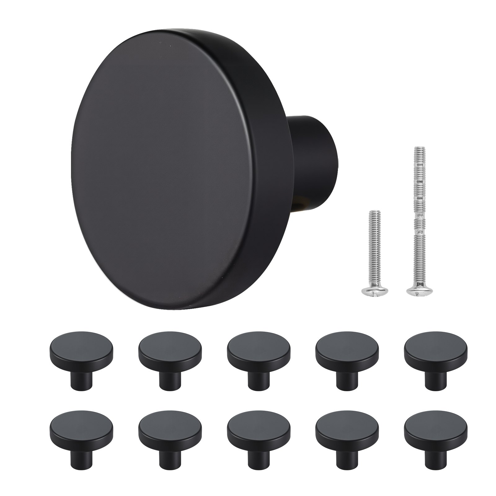 Cabinet Knobs, 10 Pack, 1.26 Inch Black Zinc Alloy Drawer Pulls & Door Handles, Mushroom Kitchen Solid Knobs Dresser Handles, Cupboard Hardware With Screws For Bathroom Closet Cabinets Drawers