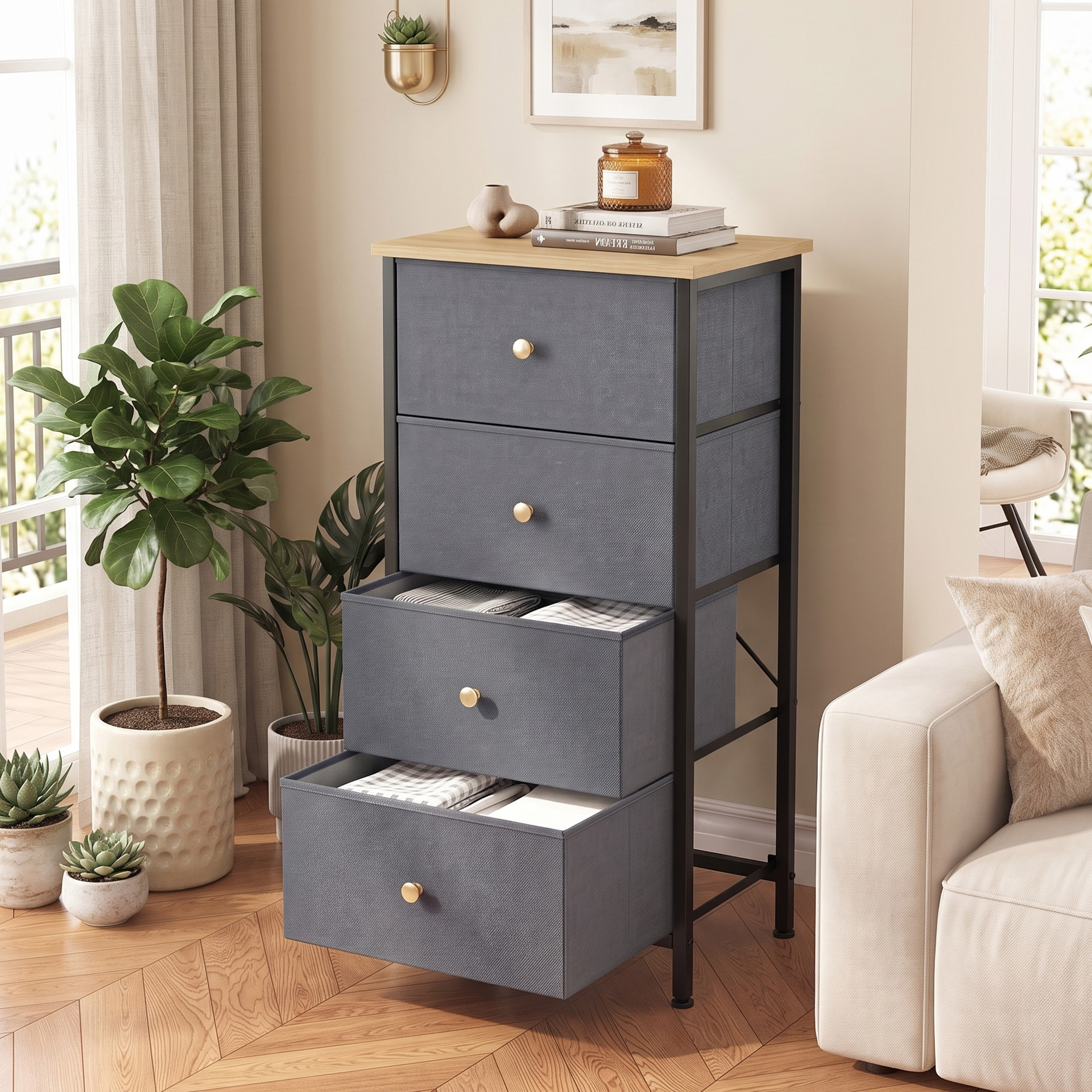 Gabinete de almacenamiento con 4 cajones, para dormitorio y sala