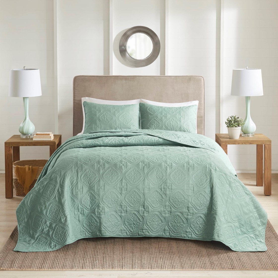 3 Piece Reversible Bedspread Set Seafoam King Cal King