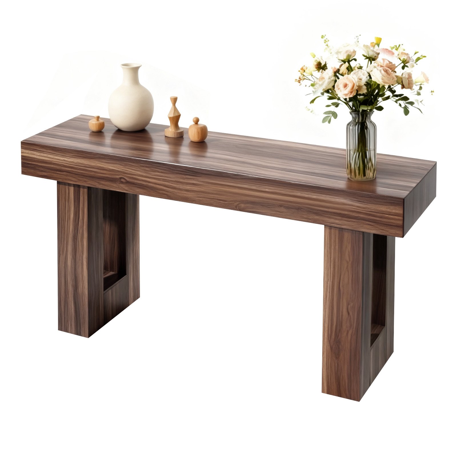 Mesa Consola de 63 pulgadas, Estilo Rústico, Madera Rectangular Estrecha, Marrón