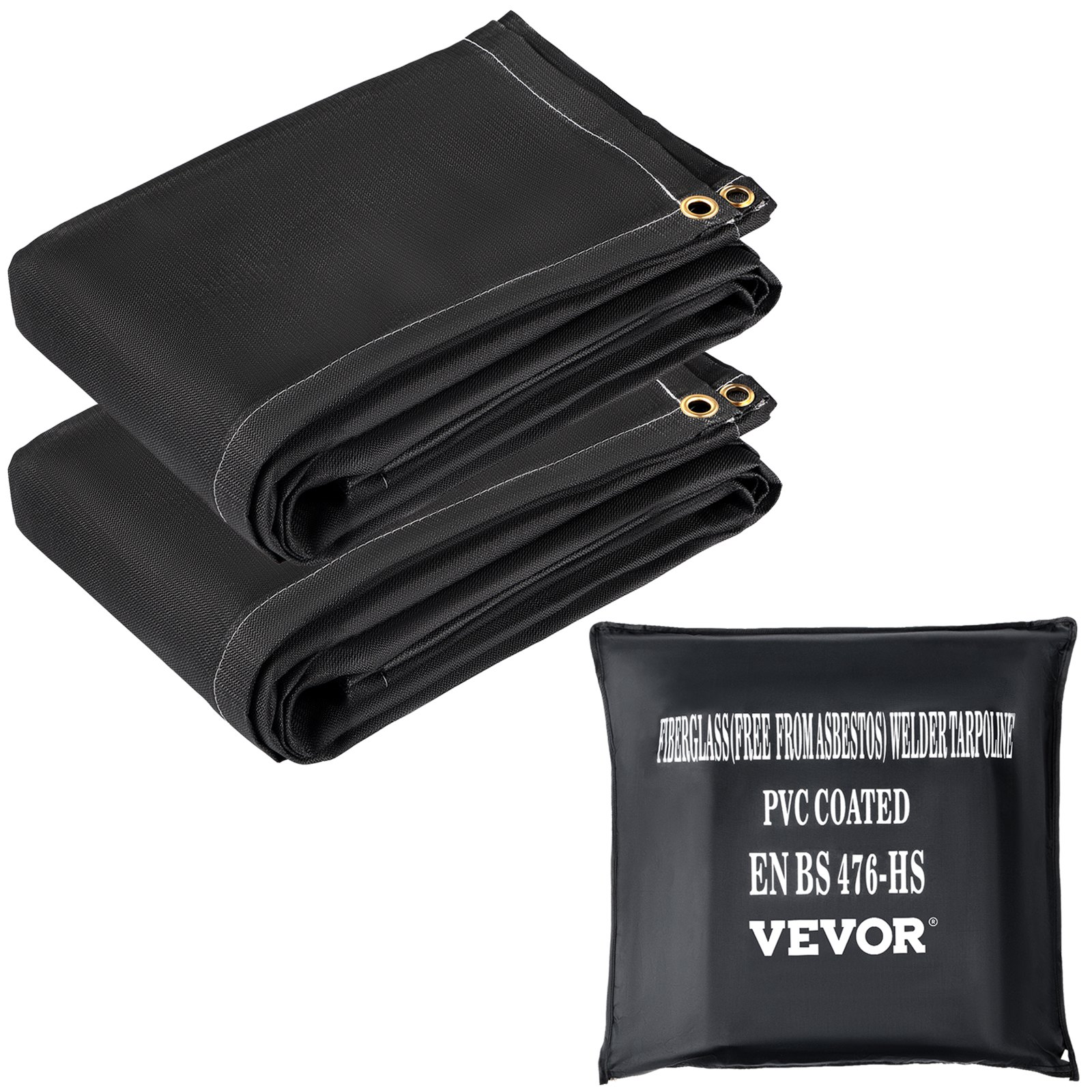 Fire Blankets, 2 Pack Welding Blankets, 8\' X 10\' Fire Suppression Blanket, 1022°F Flame Retardant Blanket, Black Fire Emergency Blankets, Fiberglass Fire Retardant Blanket With 12 Brass Gromme
