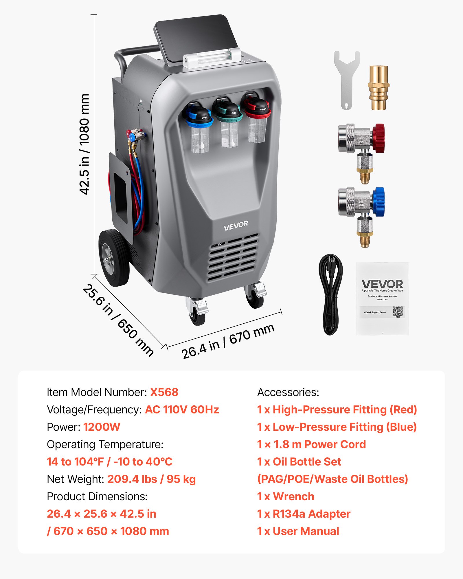 Fully Automatic Refrigerant Recovery Machine For R134a, ≥98.5% Accuracy, 10.1-Inch Touch Screen, AC Recovery, Vacuum, Recharging And Flushing For Standard & High Voltage Automotive A/C Systems
