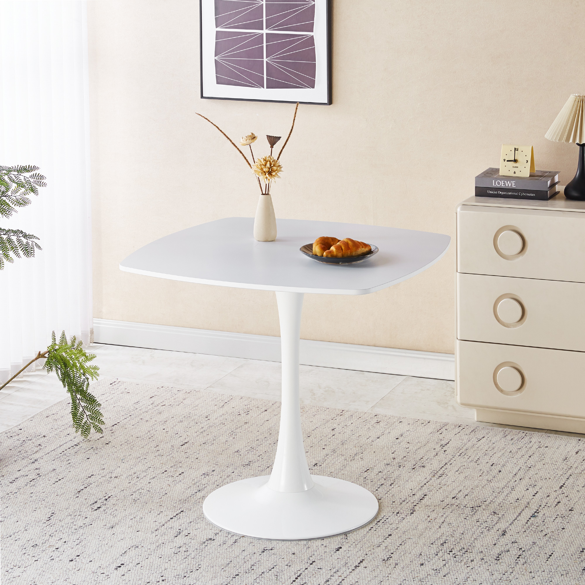 Mesa de comedor cuadrada tulipán blanca para 2-3 personas, 24", base metálica.