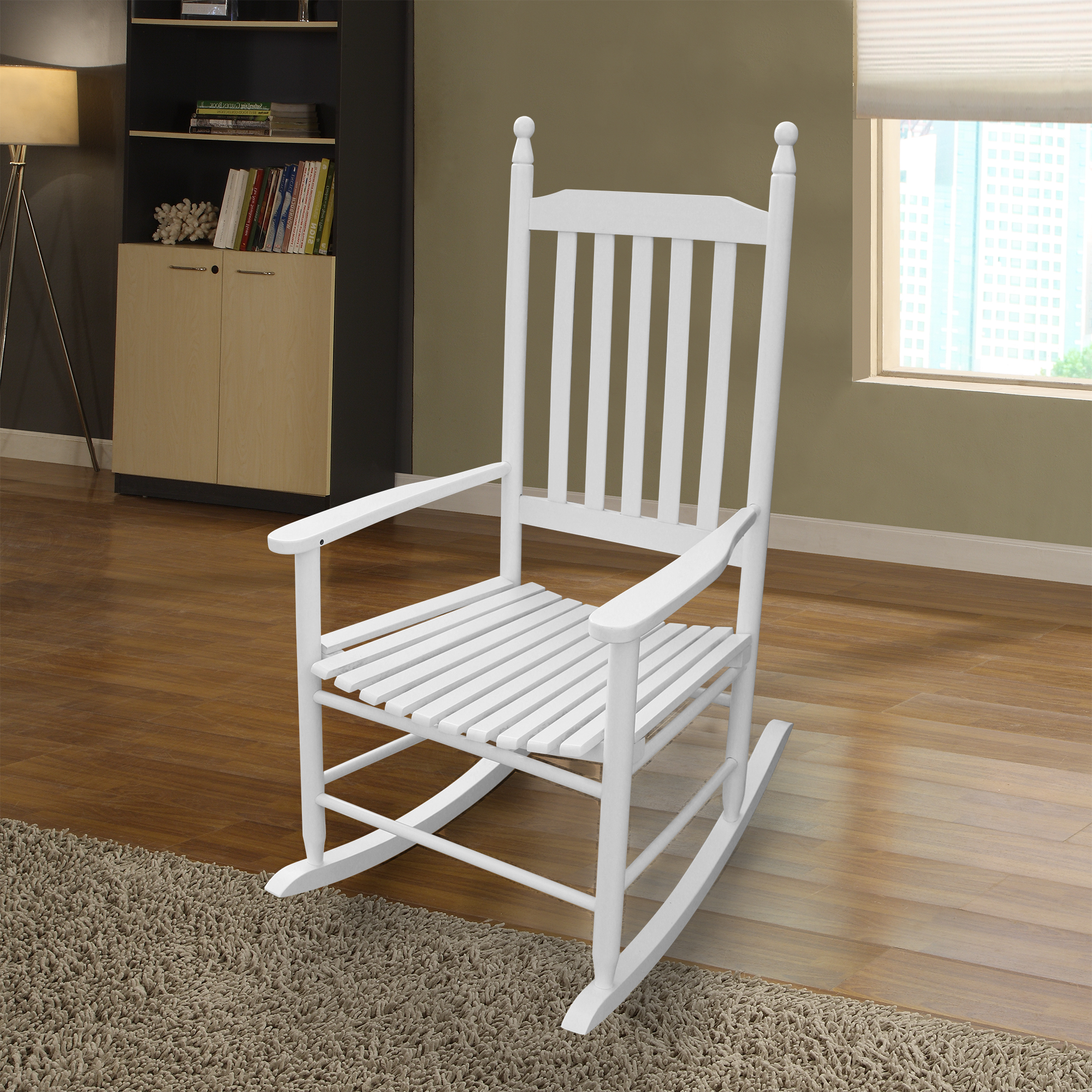 Sillón mecedora de madera para porche BLANCO, sin cojín.
