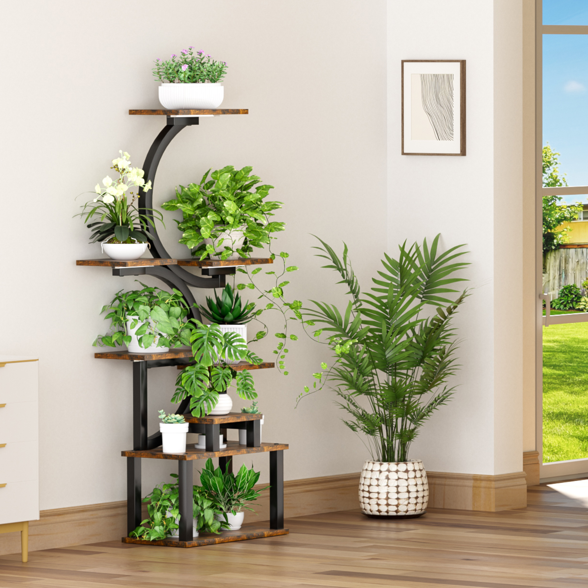 Soporte para plantas de interior de 8 niveles con 5 luces de crecimiento y atenuación