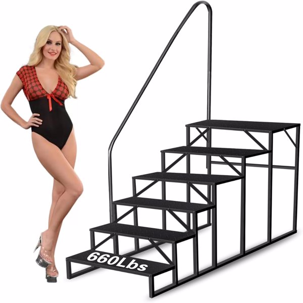 Escalera para piscina elevada con pasamanos, de 6 escalones, resistente
