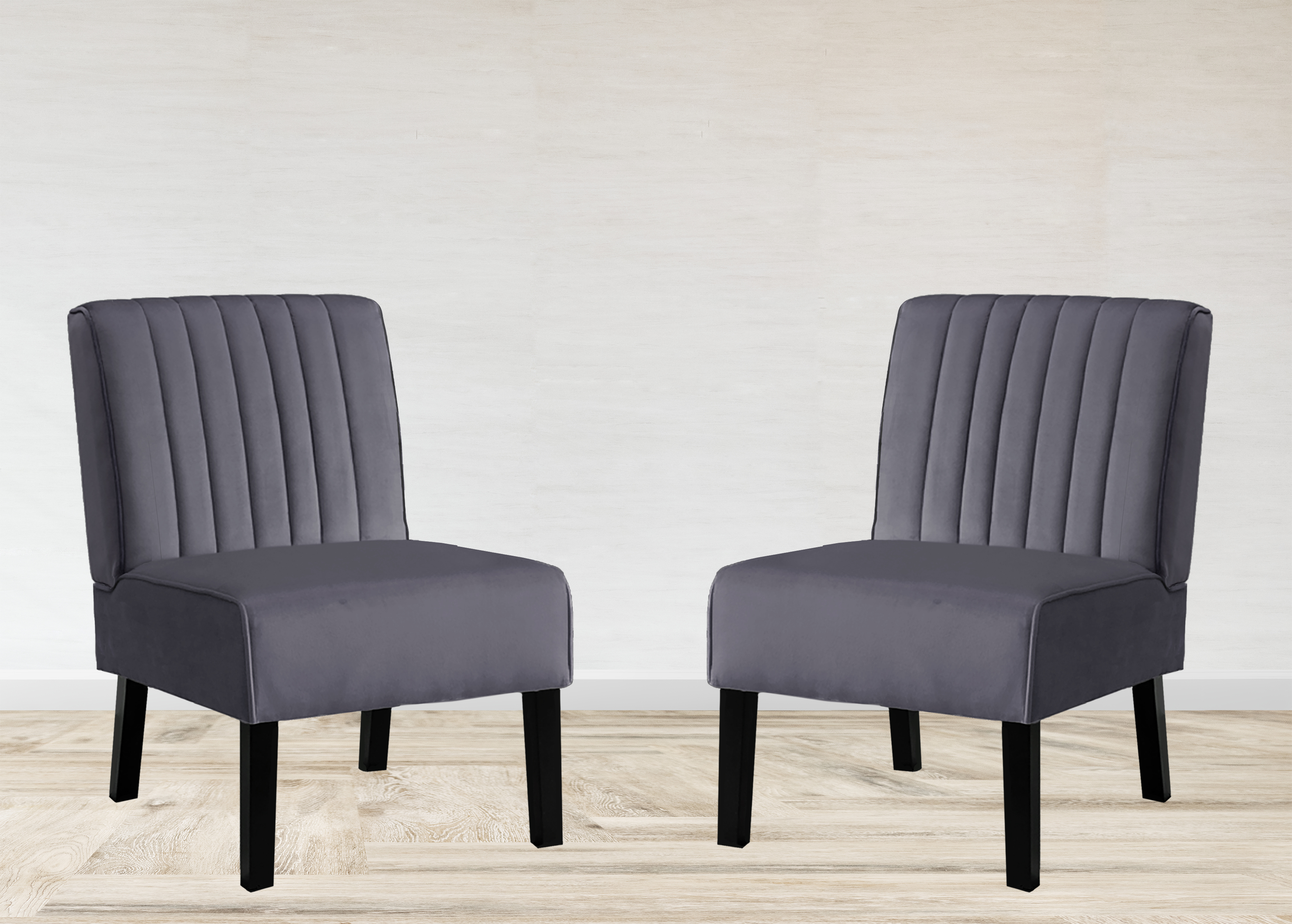 Reese Mid Century Modern Accent Chairs Set Of 2 With Minimalist Design, Elegant Velvet Upholstery And Solid Wood Legs, Ideal For Living Room Or Bedroom, Grey