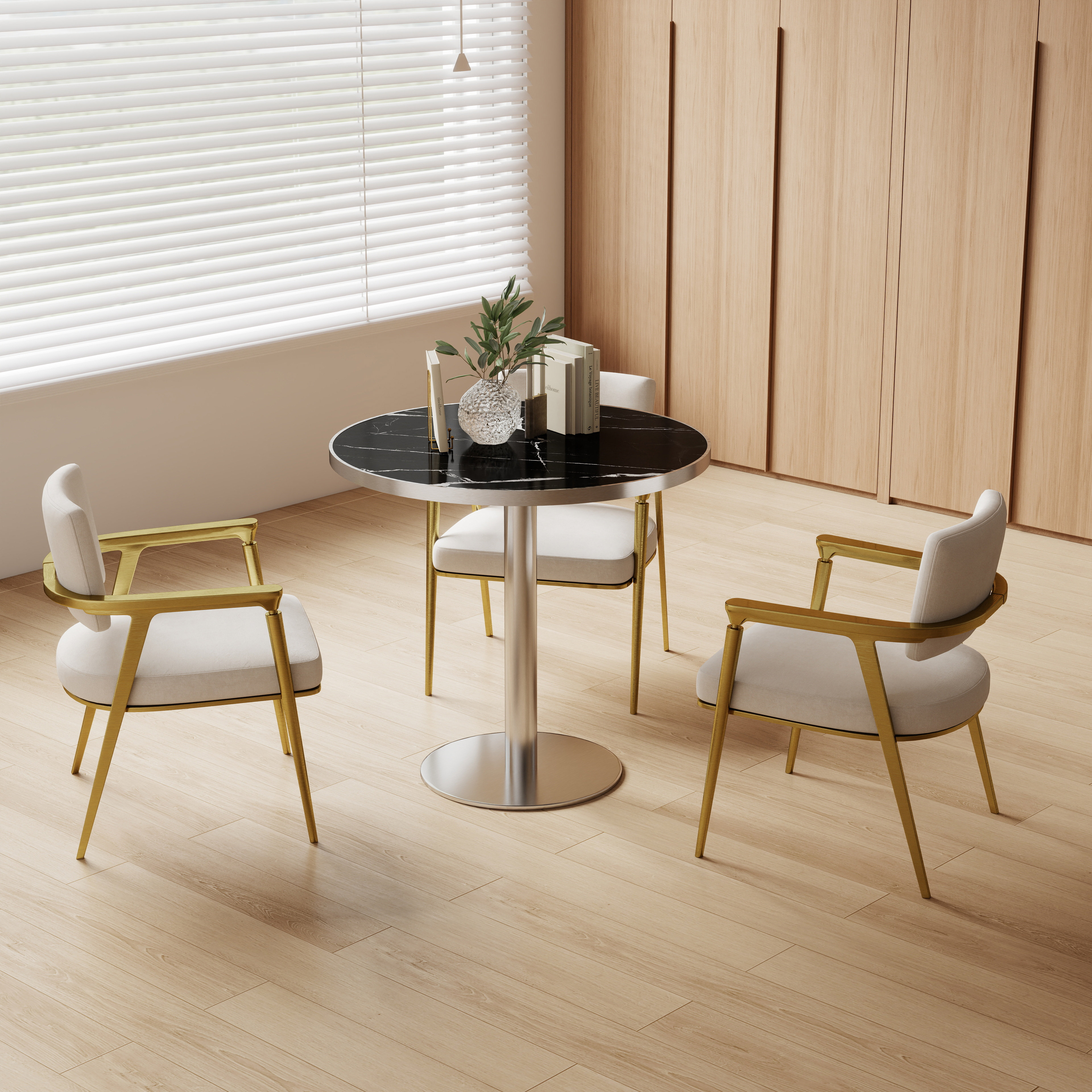 Round Modern Dinning Table 31.5 Inches Bistro Table Tulip Table With Faux Marble Top,Easy Assemble,Sturdy Metal Frame Diameter