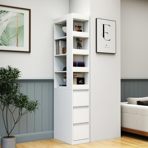 70.87 H Display Storage Cabinet , 4-Tier Shelf, 3 Side Drawers & 4 Small Display Shelves , Modern Wooden Tall Bookshelf Bookcase For Living Room Home Office