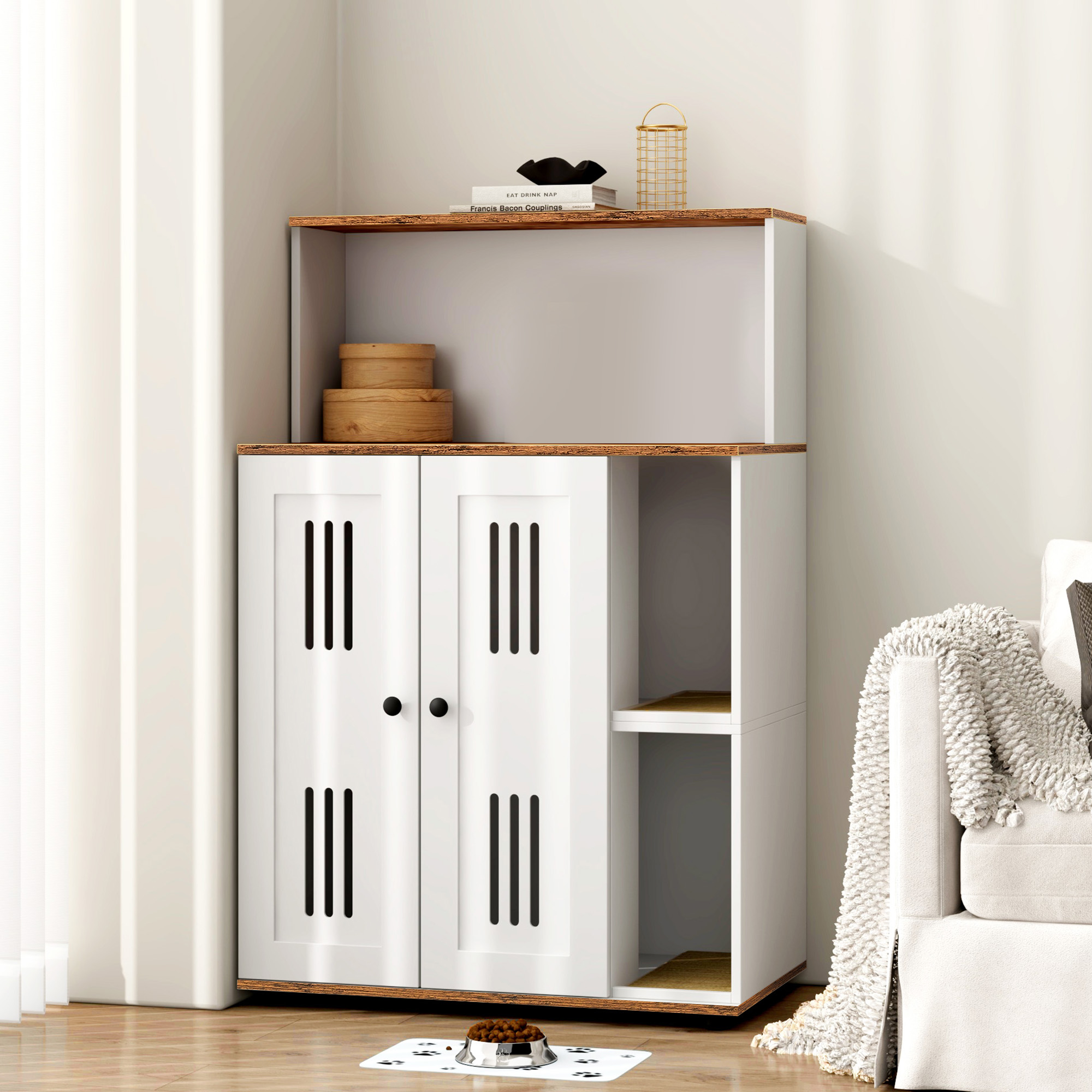 Mueble arenero doble para 2 gatos, gabinete oculto para caja de arena, uso como mueble auxiliar