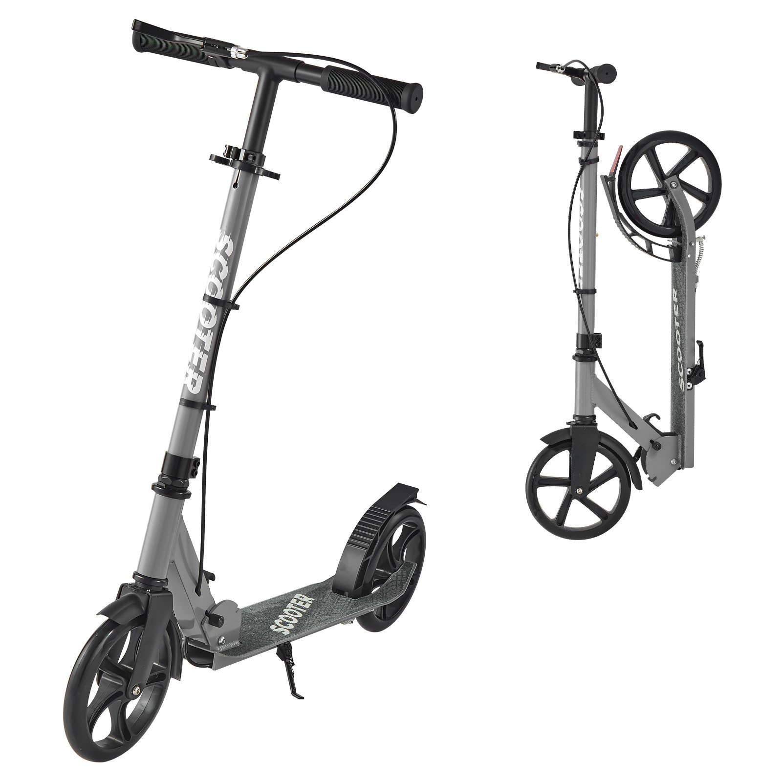 Kick Scooter For Kids Ages 8+, Teens & Adults, 2-Wheel Toddler Scooter With Adjustable Height Handlebar, Wide Anti-Slip Deck, Foldable Lightweight Frame For Boys & Girls Up To 220 Lbs, Gray