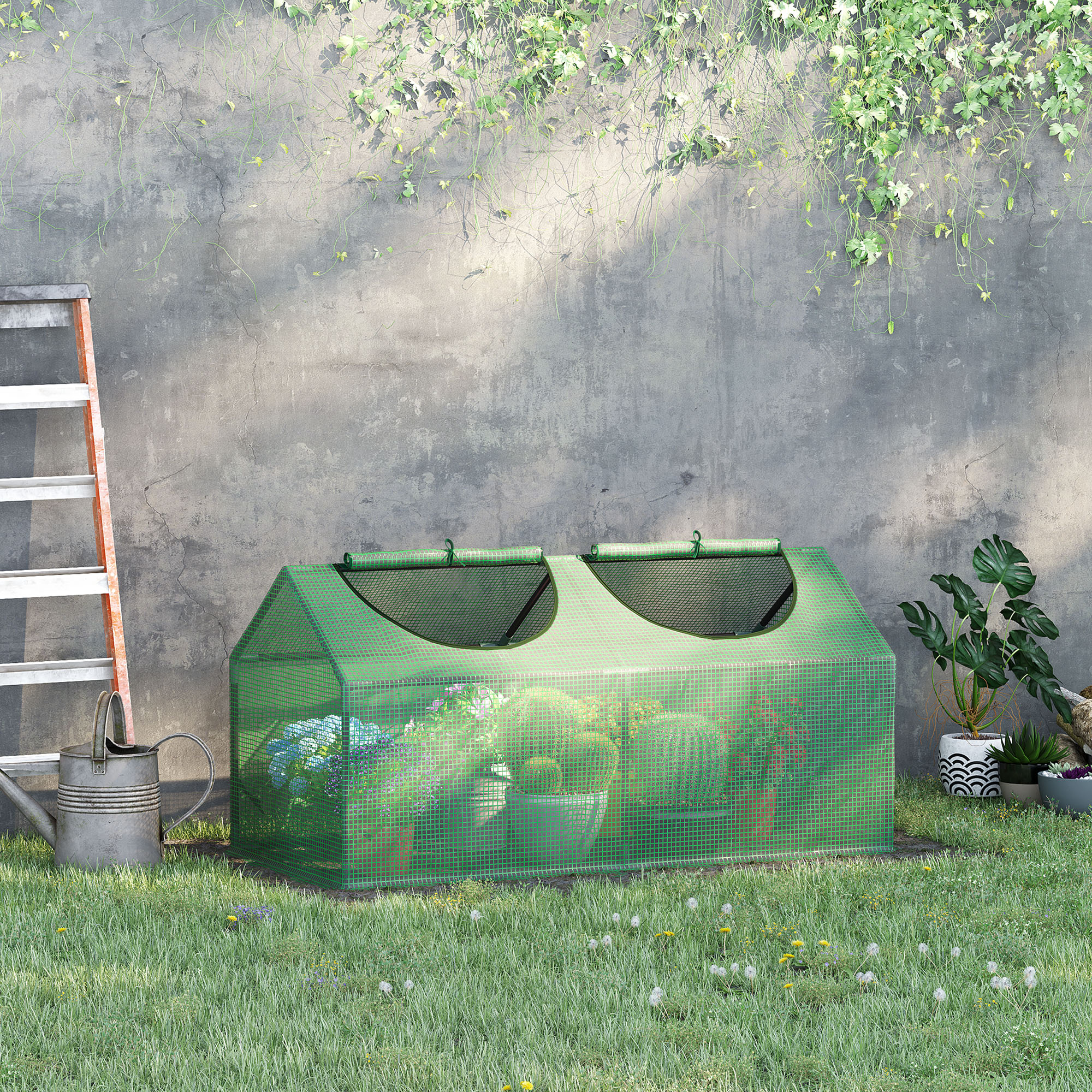 4 x 2 x 2 Portable Mini Greenhouse, Small Green House with PE Cover, Roll-up Zippered Windows for Indoor, Outdoor Garden, Green