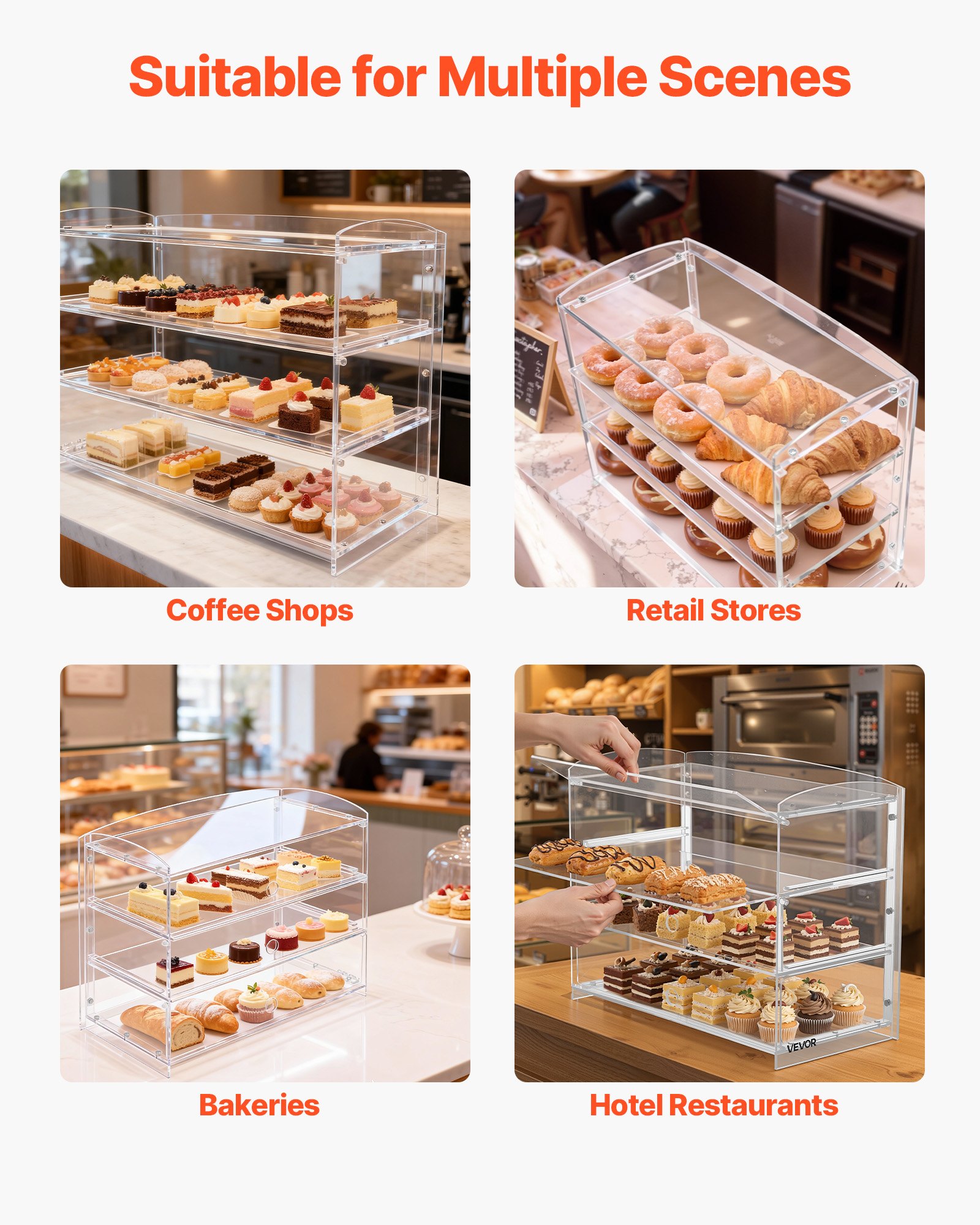 Bakery Display Case, 3-Tier Commercial Countertop Pastry Display Case, Clear Acrylic Bread Box For Kitchen, Party Cake Cabinet With Flip-Up Door For Cookie Dessert Donut Bagel, 19" X 9.1" X 15"