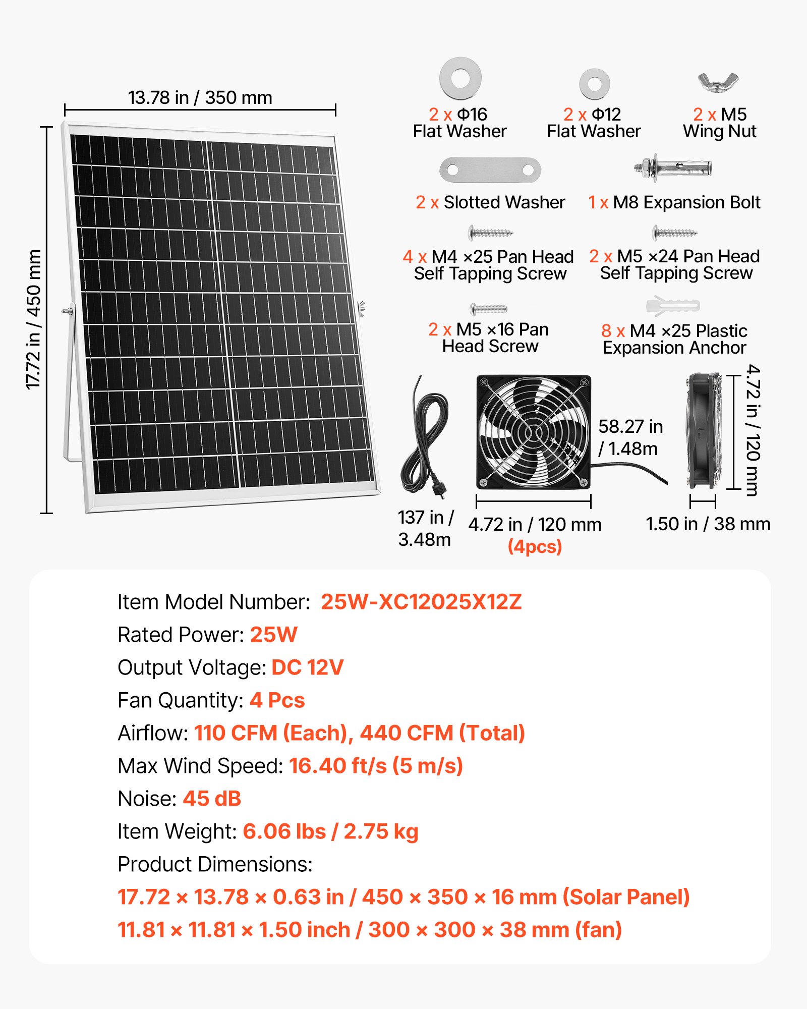 Solar Powered Fan, 25W Solar Panel With 4 Fans, Adjustable Solar Panel Angle, 2668 RPM High-Speed, Flexible Installation, Fast Air Exchange For Greenhouse, Grow Tents, Chicken Coops, Shelters