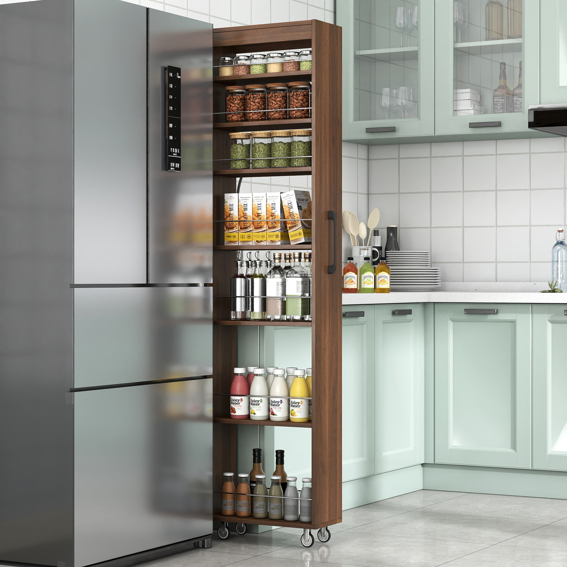 7 Tier Multi-functional Pull-out Multi-tier Storage Single-sided Open Shelf For Kitchen, Living Room & Narrow Spaces
