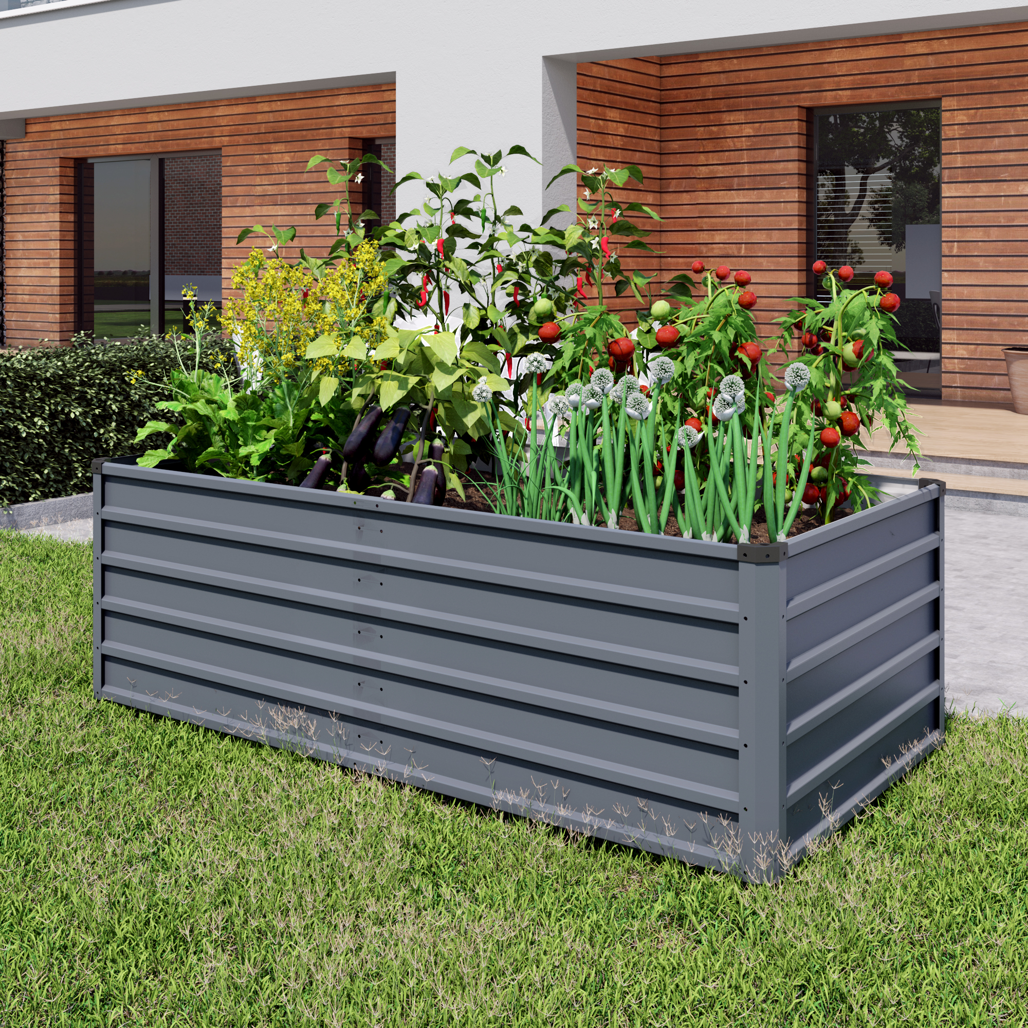 Cama de jardín elevada de metal galvanizado 6x3x2 pies, gris, 269 galones