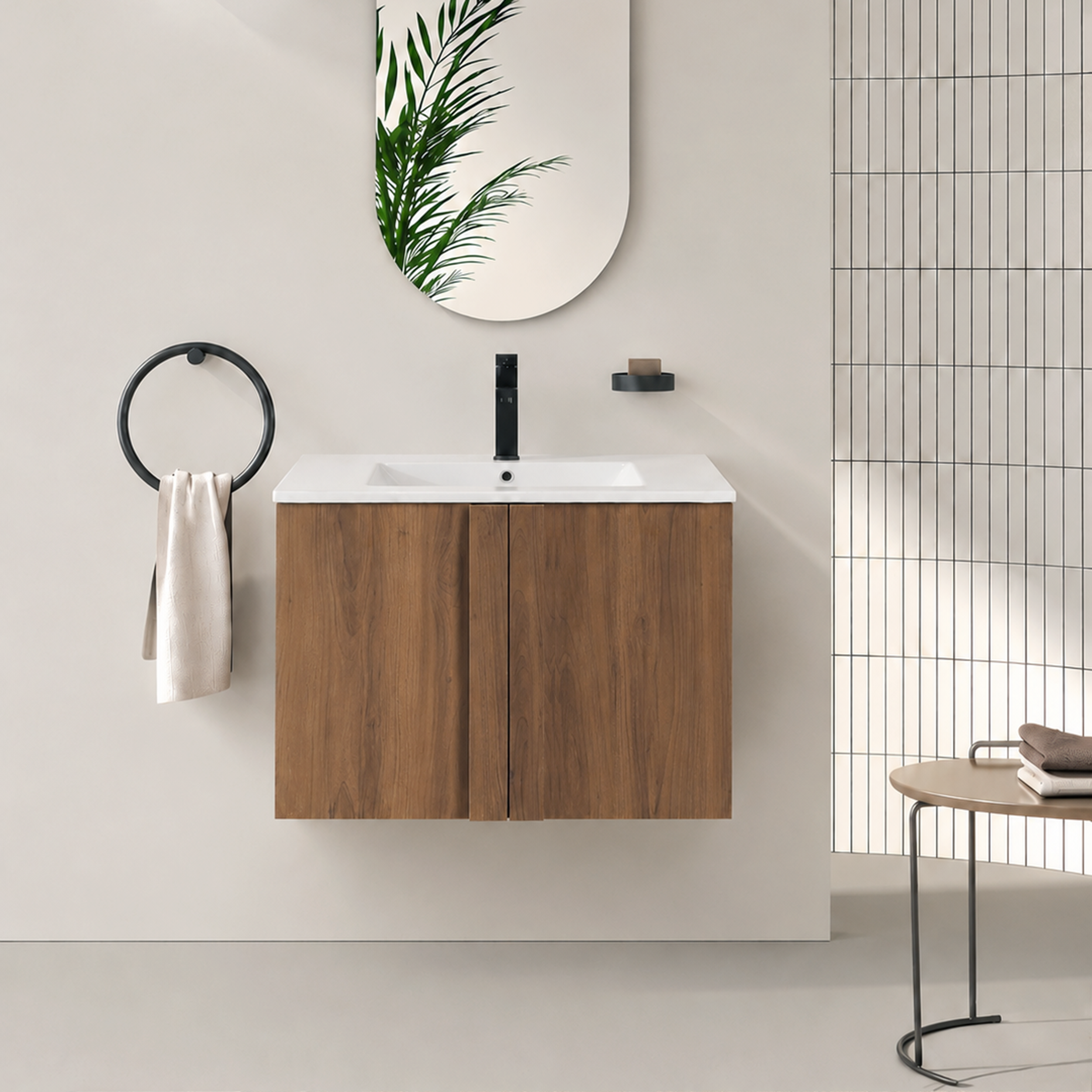 30" Wall-Mounted Bathroom Vanity with Sink Combo, Floating Vanity in Brown Ebony, Soft-Close Doors, Modern Design for Small to Medium Bathrooms