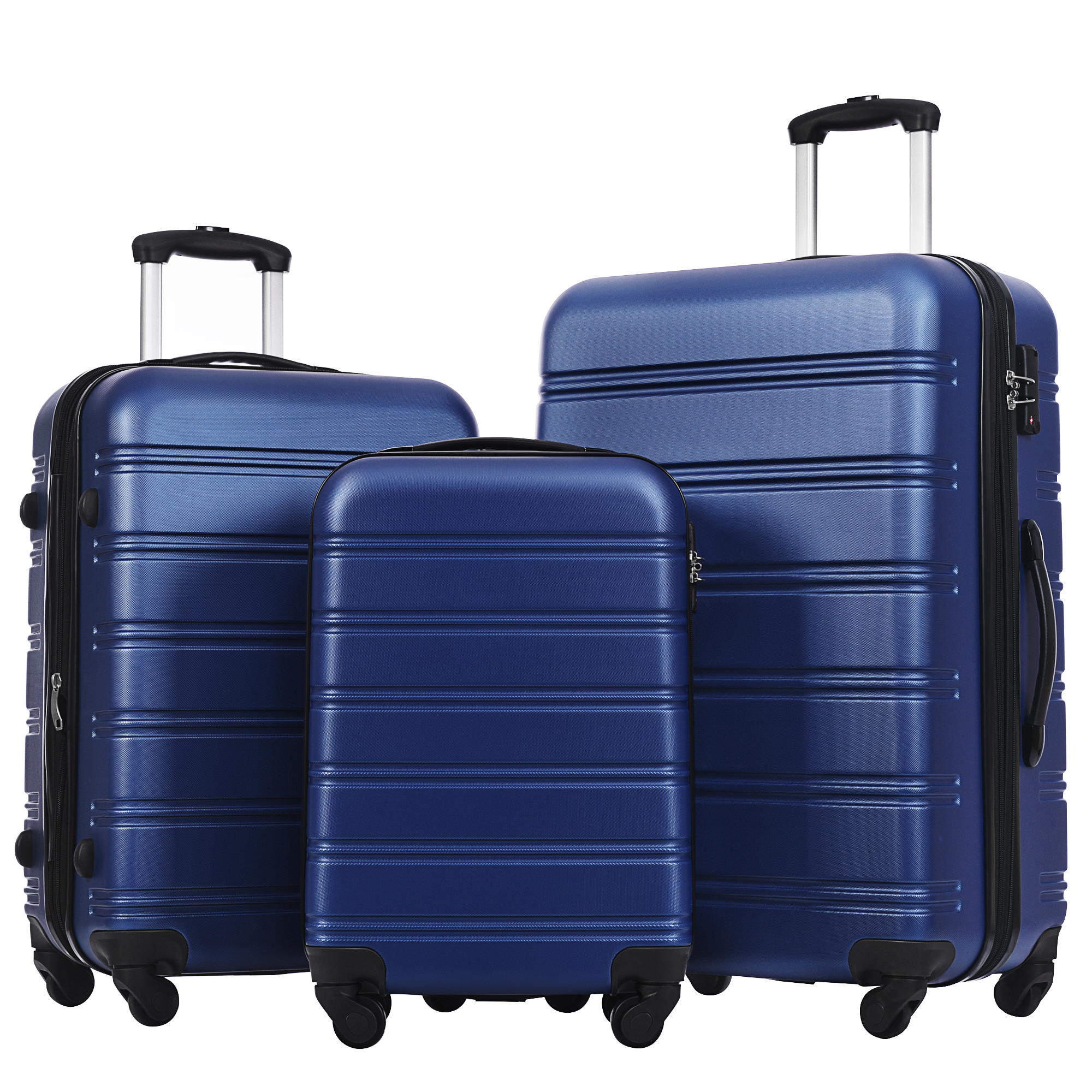 Set de 3 maletas rígidas 20 24 28 con ruedas giratorias y candado TSA.