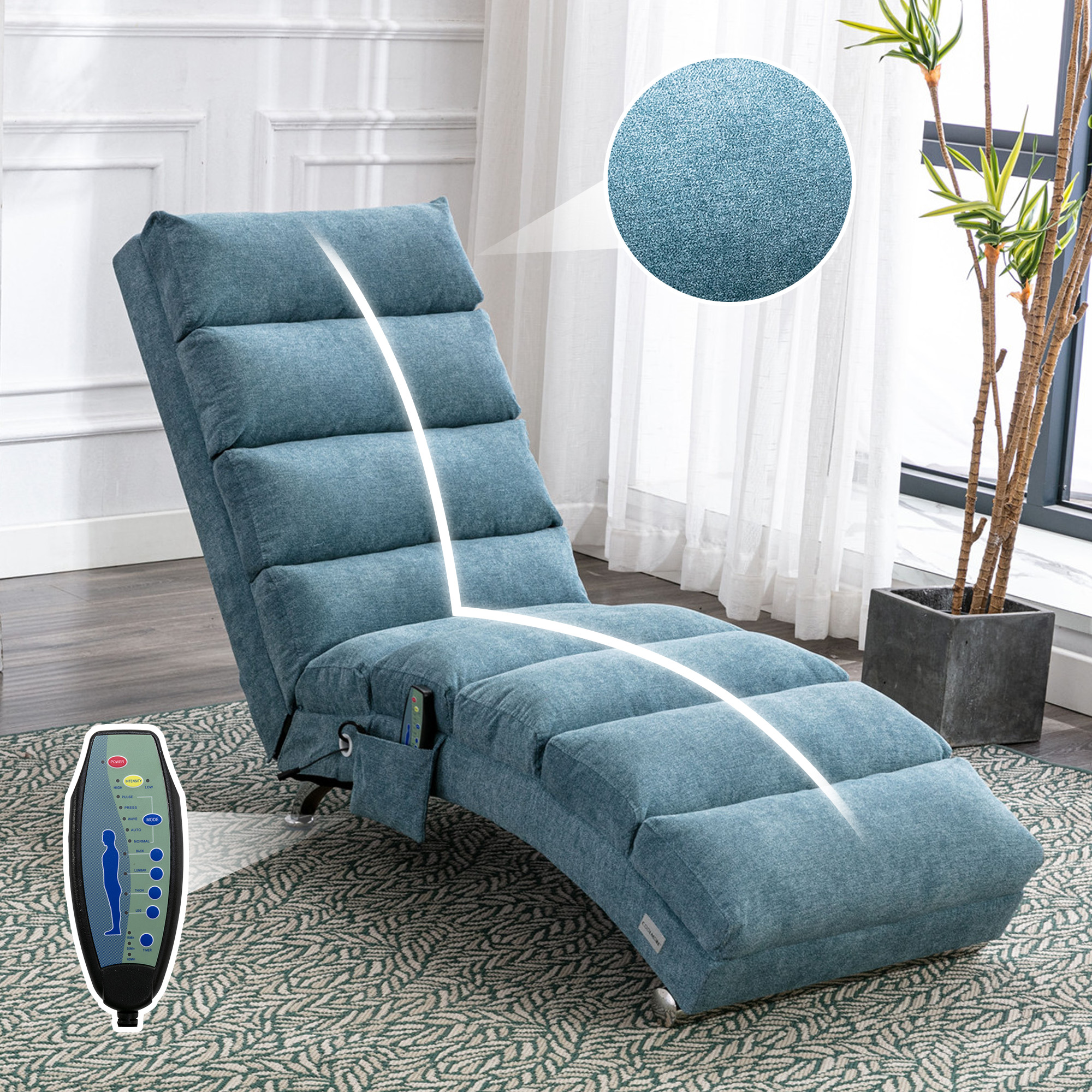 COOLMORE Sillón reclinable de lujo tapizado con vibración, moderno