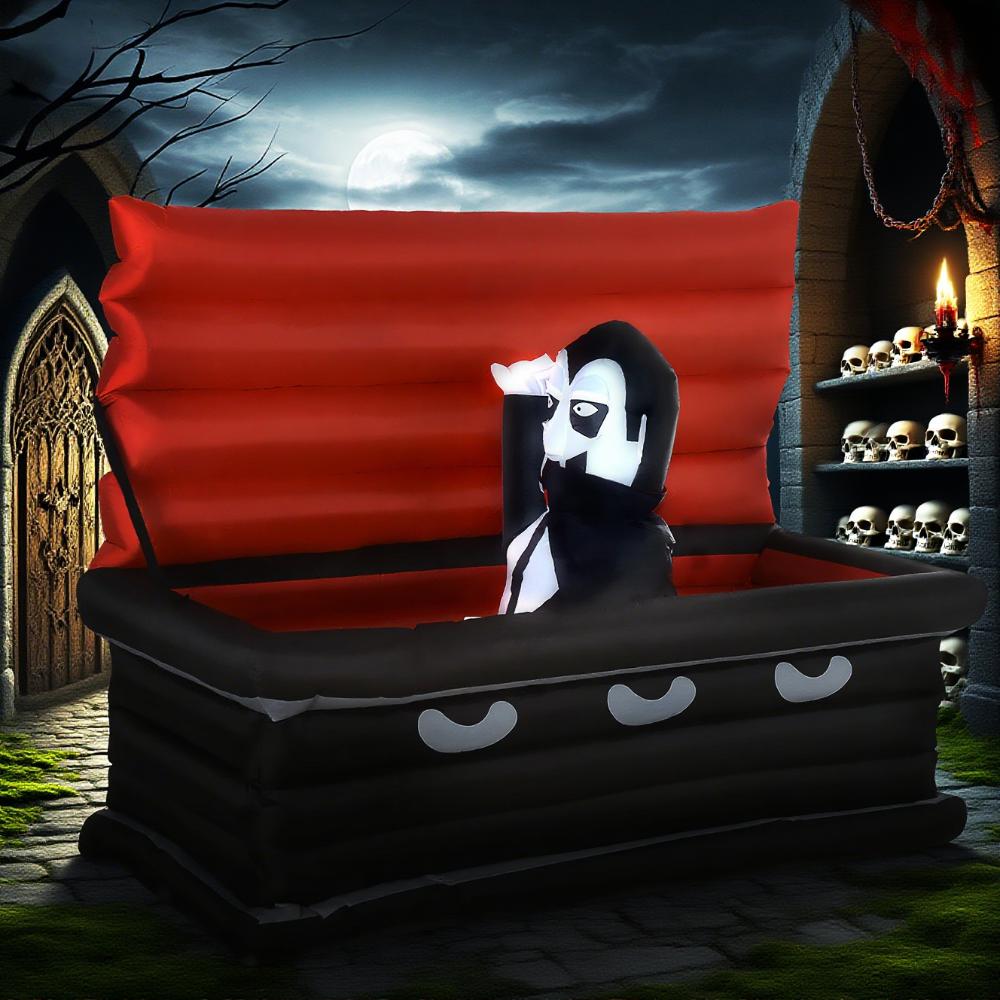 Halloween Inflatables Outdoor Decorations Vampire and Giant Coffin, Blow Up LED Yard Decor, for Garden, Lawn, Party, Holiday