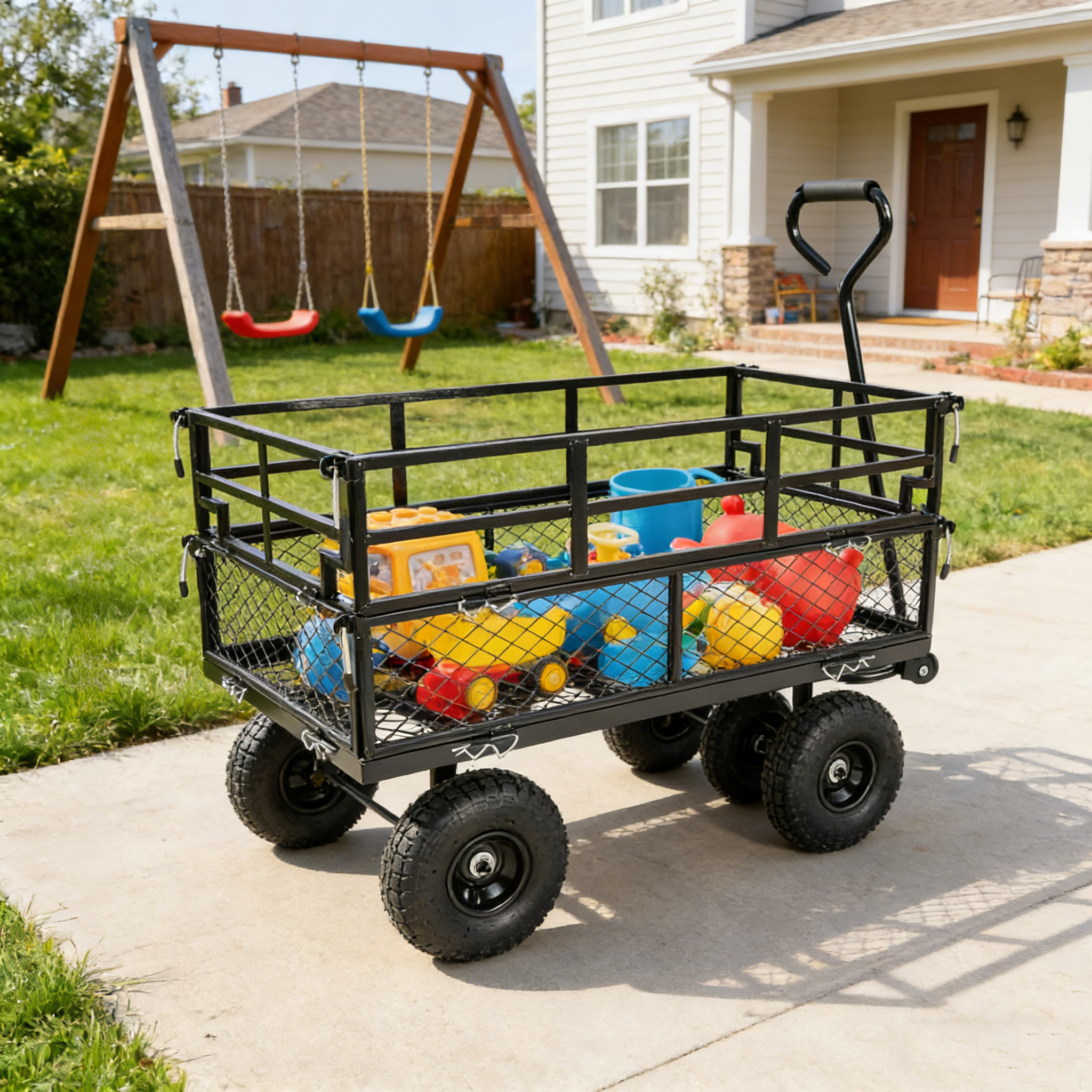 Carro de utilidad con doble valla, negro, para jardín