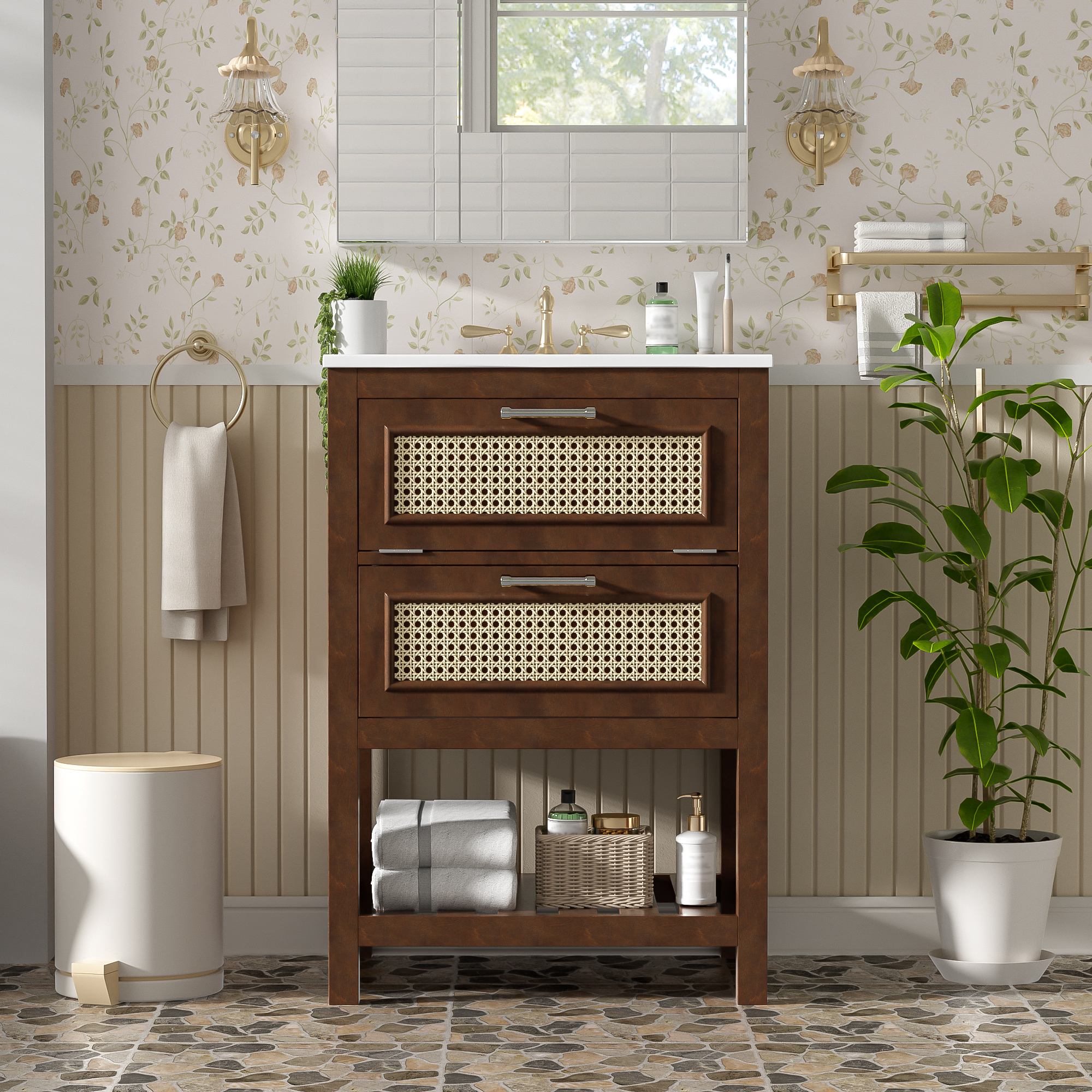 Tocador de baño de 24 pulgadas con lavabo cerámico y cajones