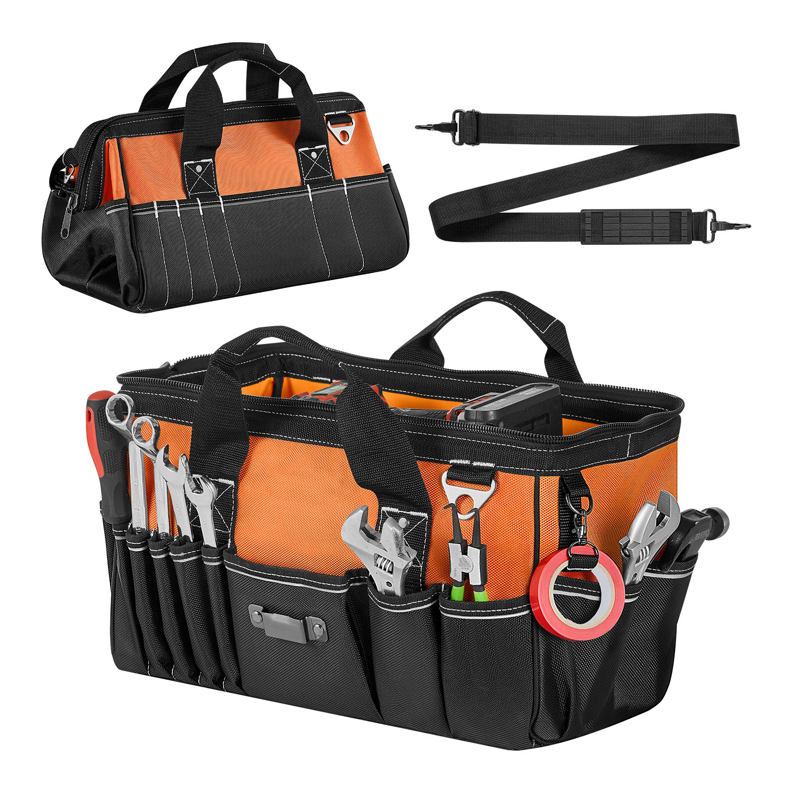 Tool Bag, 15.7 Inch, 33-Pocket Portable Tool Box Organizer Storage, Toolbox With Soft Handle, Large Zipper, Adjustable Shoulder Strap, Carrying Toolbag, For Men Women Dad Husband Fathers Day
