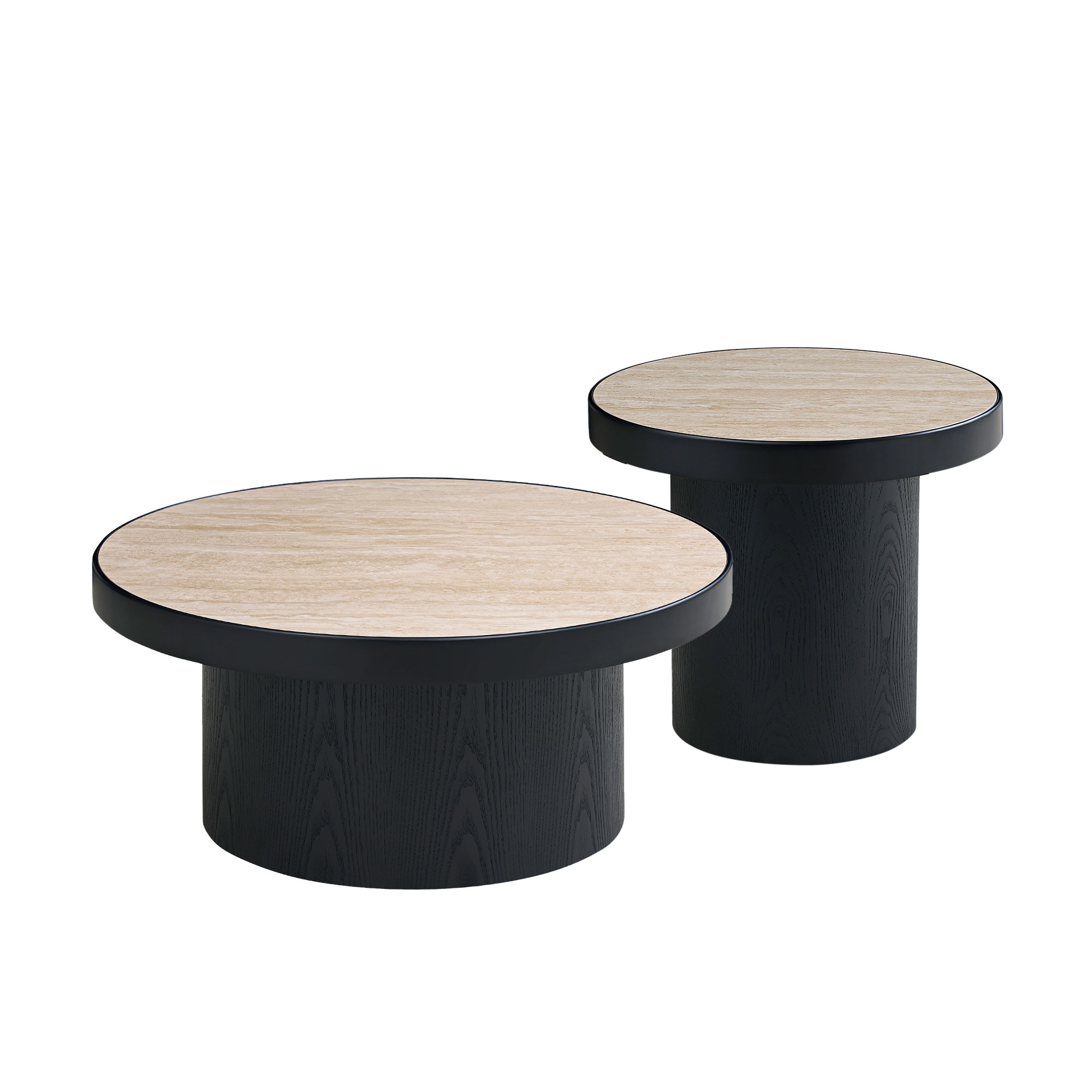 Set Of 2 Coffee Table,MDF Round Coffee Table Sintered Stone Tabletop For Living Room ,Apartment,Leisure Area BLACK