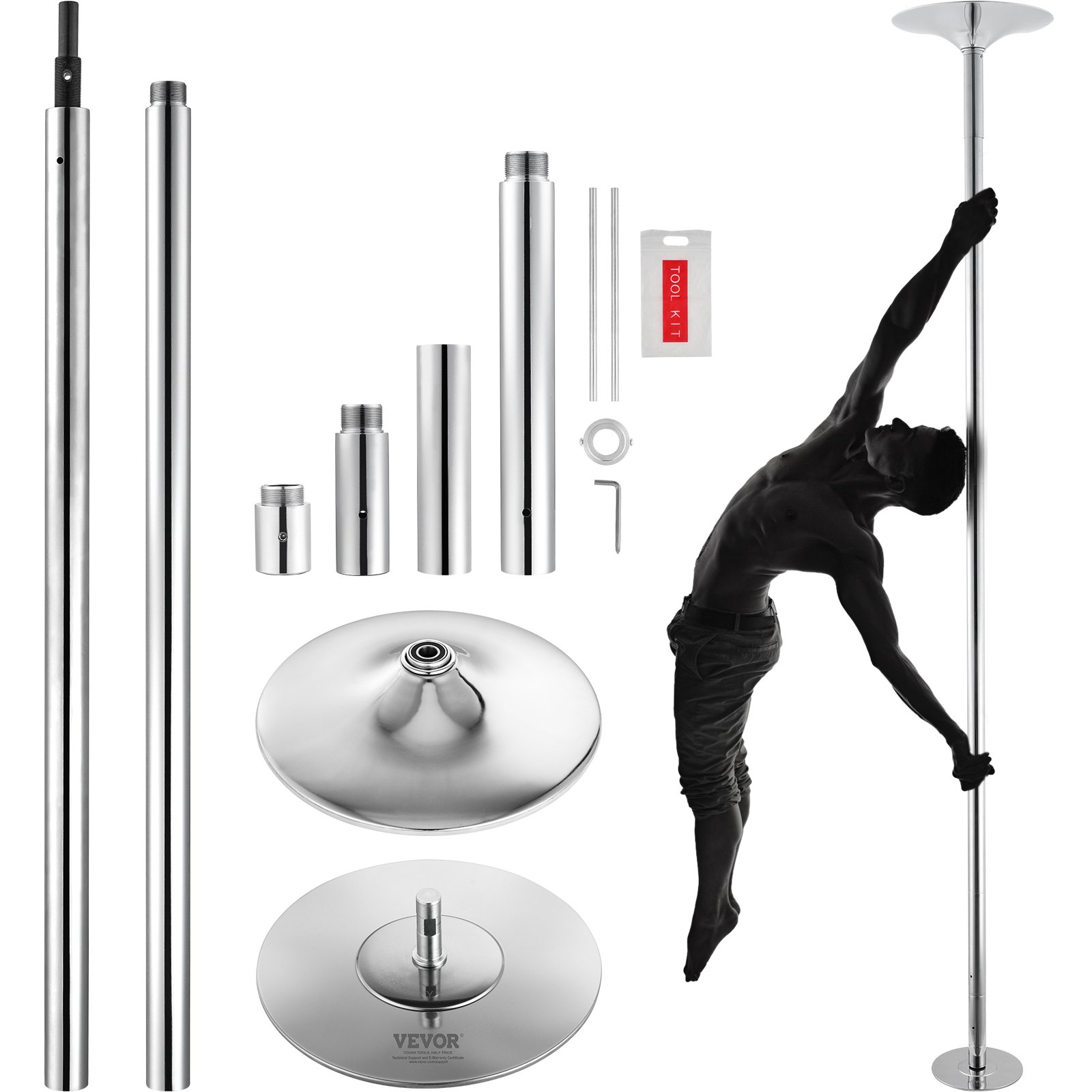 Tubo de baile profesional de acero inoxidable de 45 mm, estático y giratorio