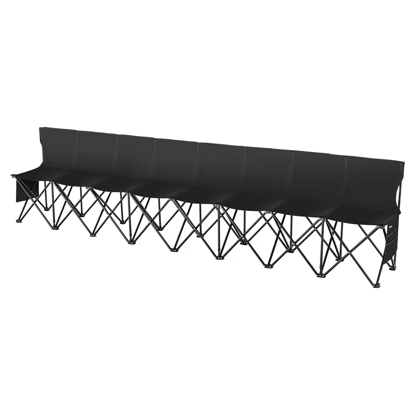 Banco plegable portátil de 8 asientos, con bolsillos laterales y bolsa de transporte, negro
