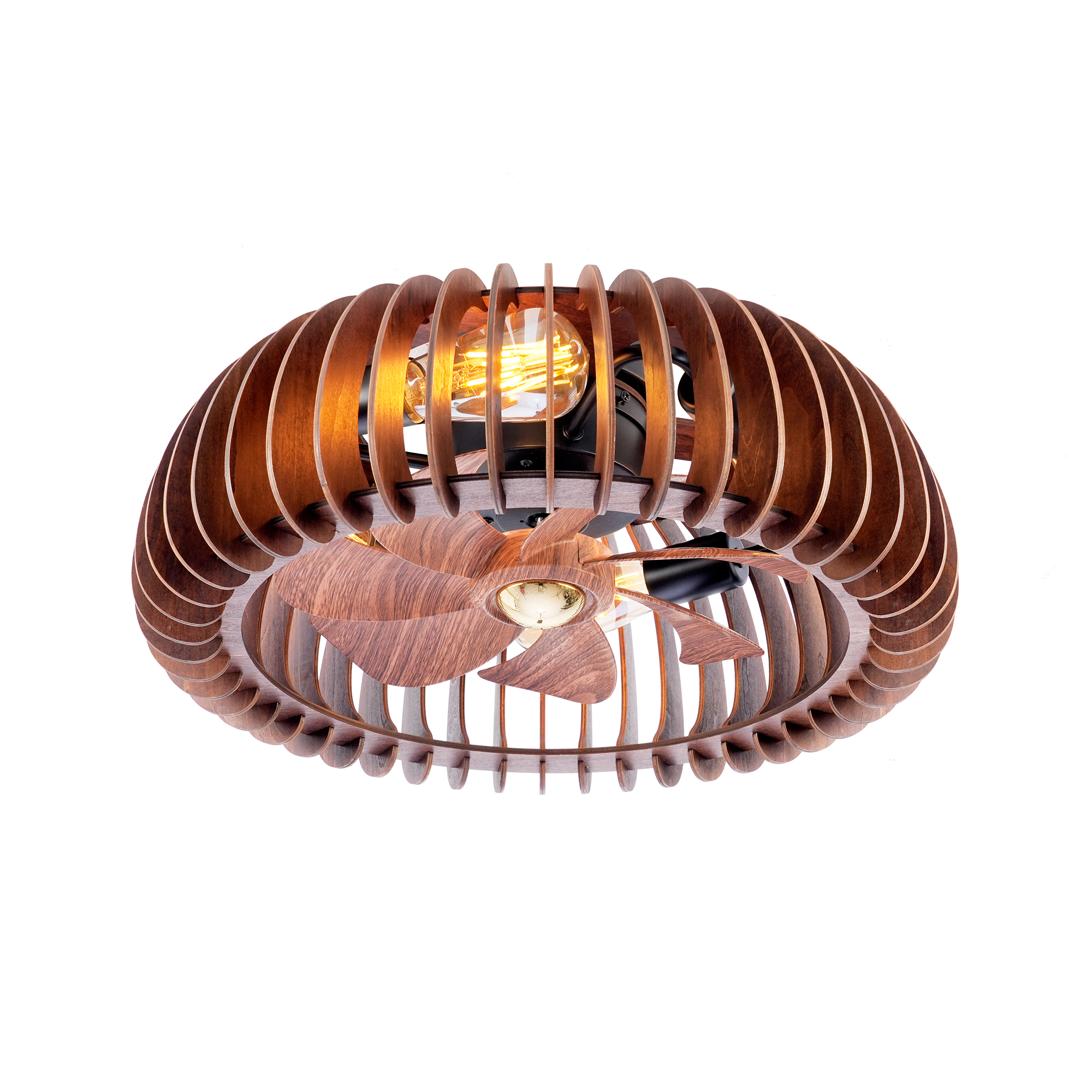 20  Semicircle Modern Flush Mount Fan Light,Ceiling Fans With Lights NO INCLUDED BULBS  And Remote Control, 6 Speeds, Quiet DC Motor For Living Room, Bedroom,Kitchen----Wood
