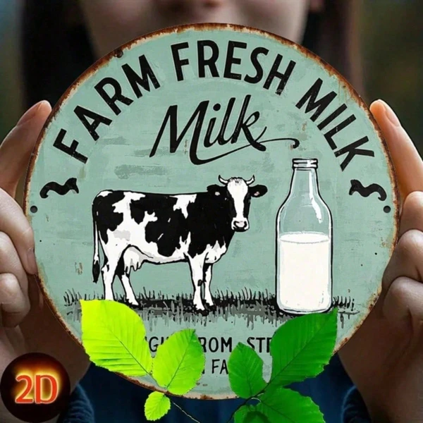 Letrero metálico redondo CIFbuy vintage "Farm Fresh Milk", 8x8 pulgadas, rústico.