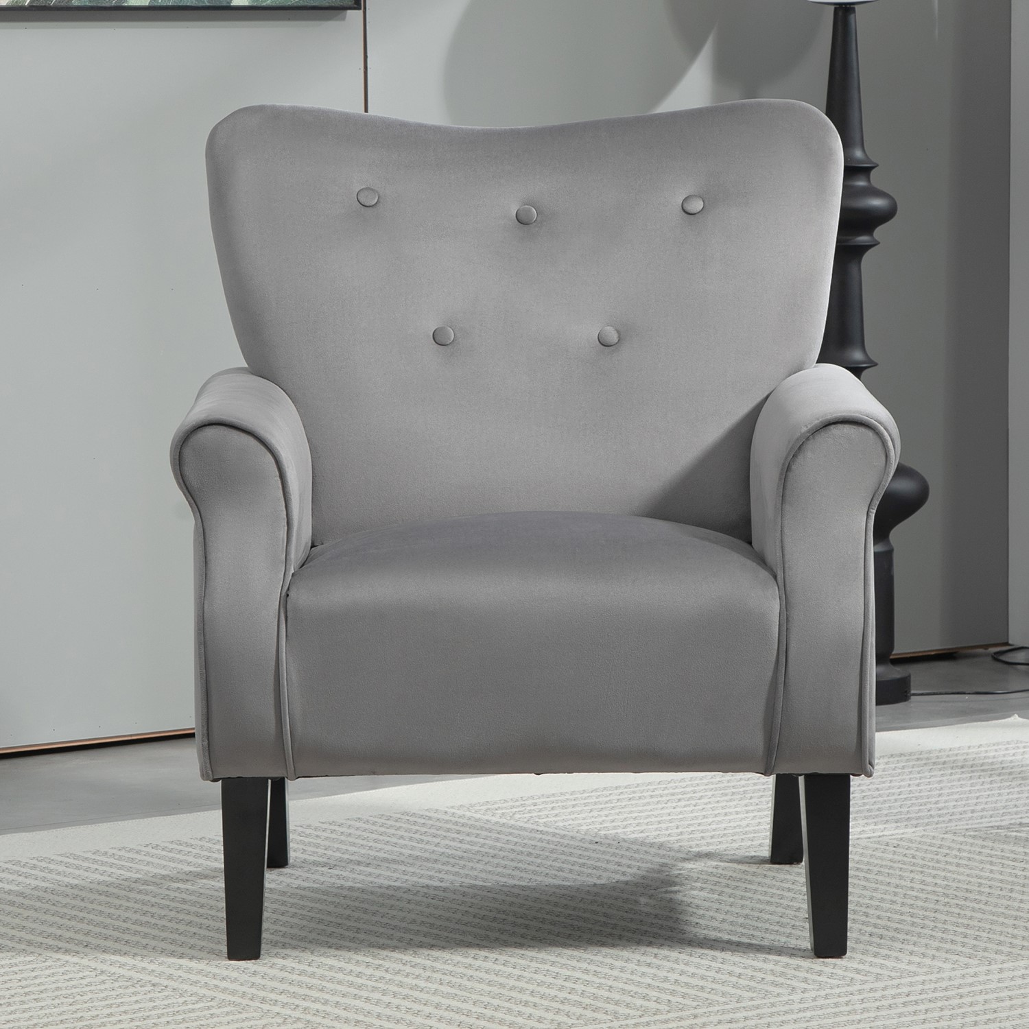 Mid-Century Modern Wingback Accent Chair, Upholstered Fabric Armchair With Sturdy Wood Legs, High-Back Padded Club Chair For Living Room Bedroom Office