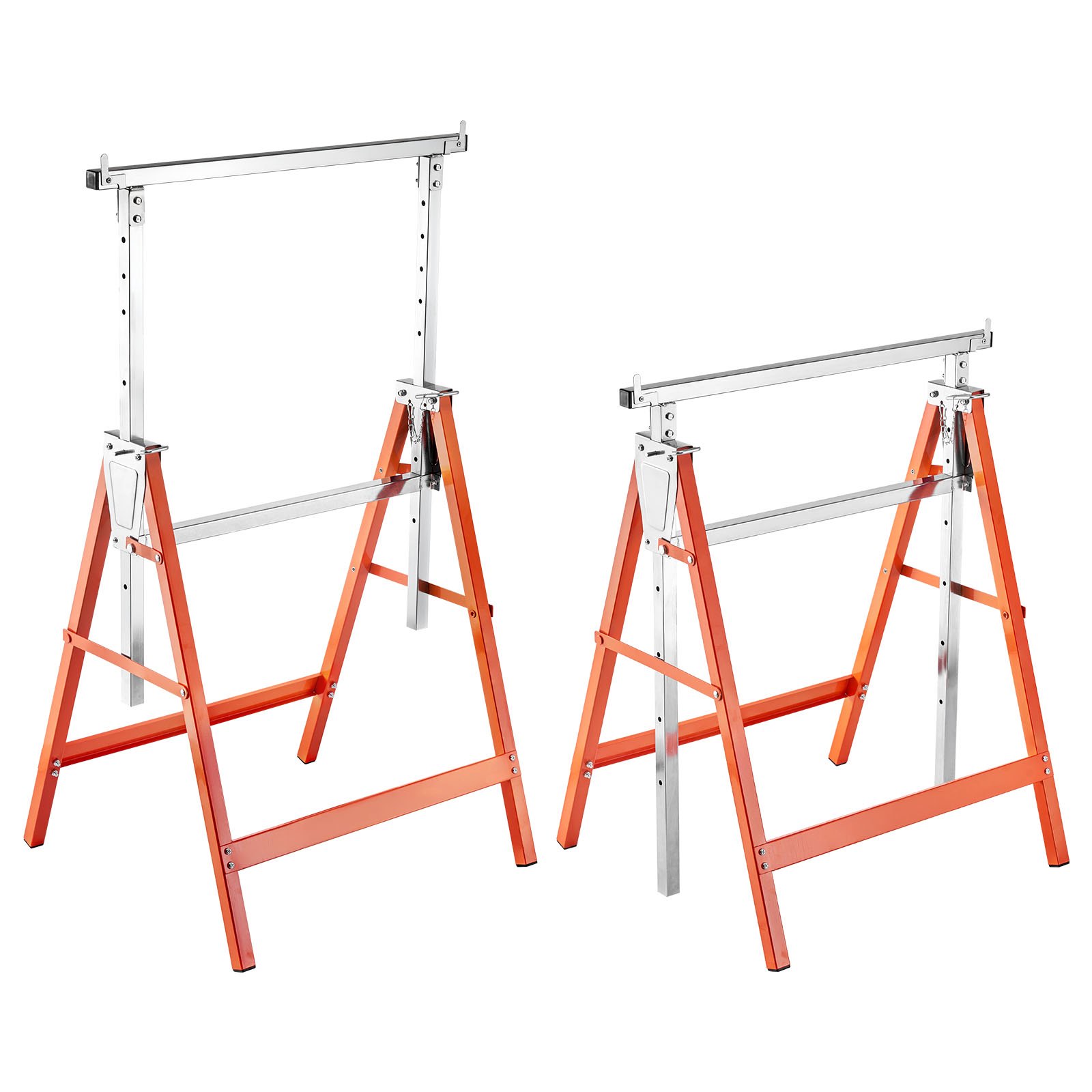 Saw Horses, 2 Pack Folding Work Horses, 440 Lbs Load Capacity Sawhorse With Heavy Duty Legs, Adjustable Height Saw Horse With Non-Slip Foot Pads, For Woodworking, Carpenters & Contractors