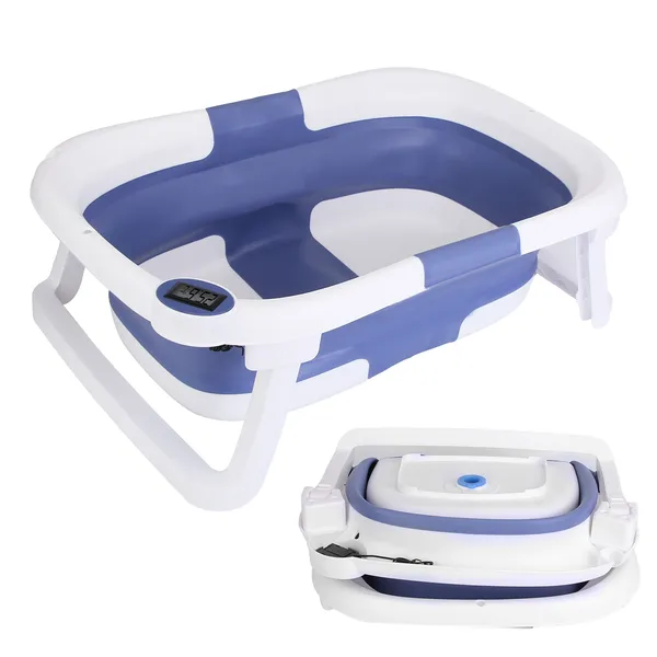 Baby Bath Tub With Thermometer Collapsible Travel-Friendly 0-24Months Baby Bathtub