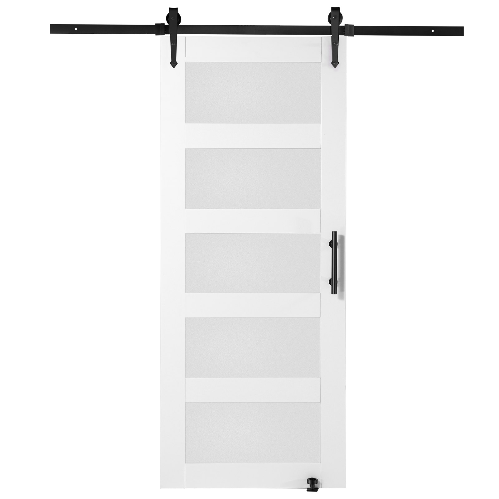 Barn Door And Hardware Kit, 30" X 84" Wood And Glass Sliding Barn Door, Smoothly And Quietly, Barn Door Kit With 8-in-1 Floor Guide And Door Handle, Spruce Wood Slab And Frosted Glass
