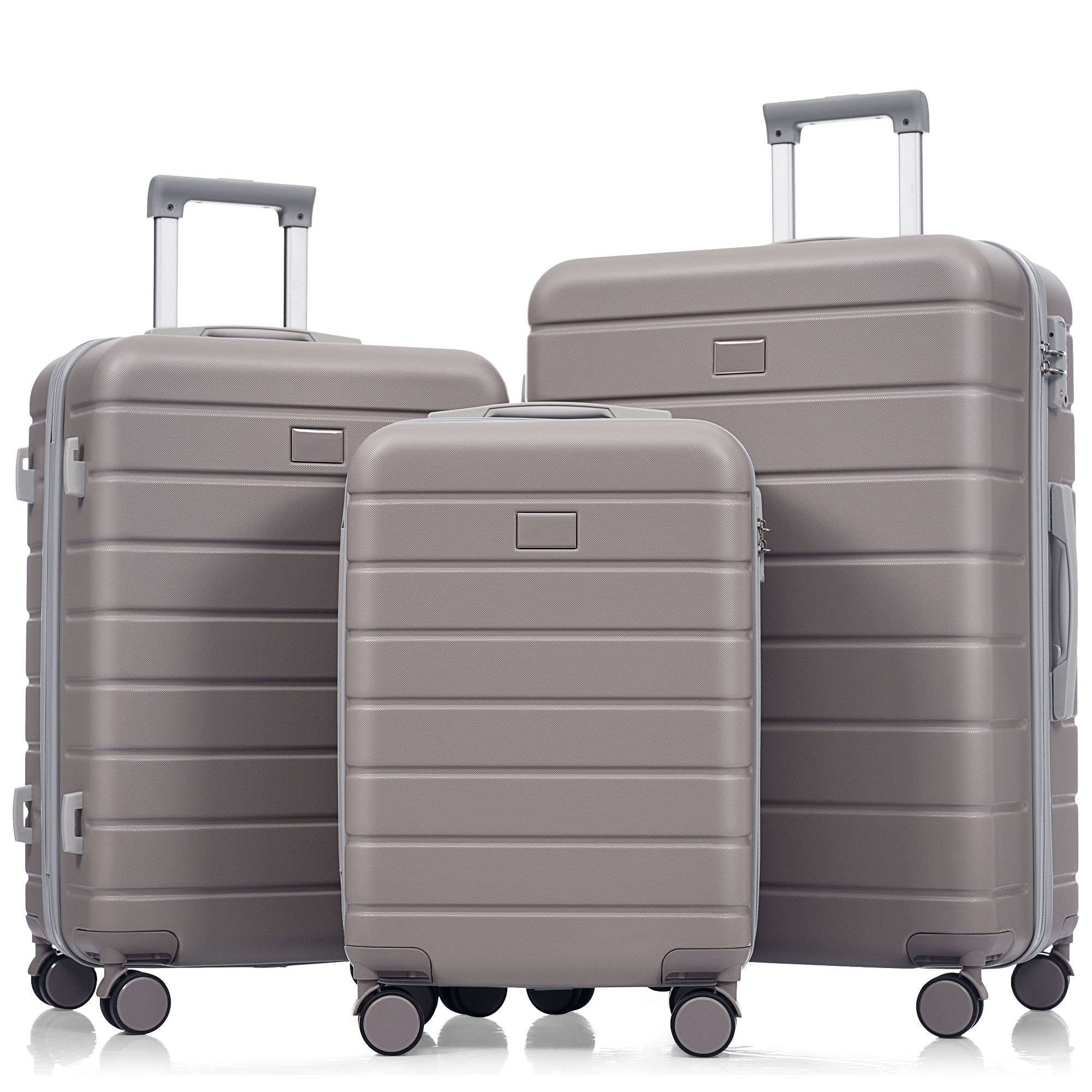 Set de maletas de viaje ABS premium de 3 piezas con cerradura TSA y ruedas 360, marrón.