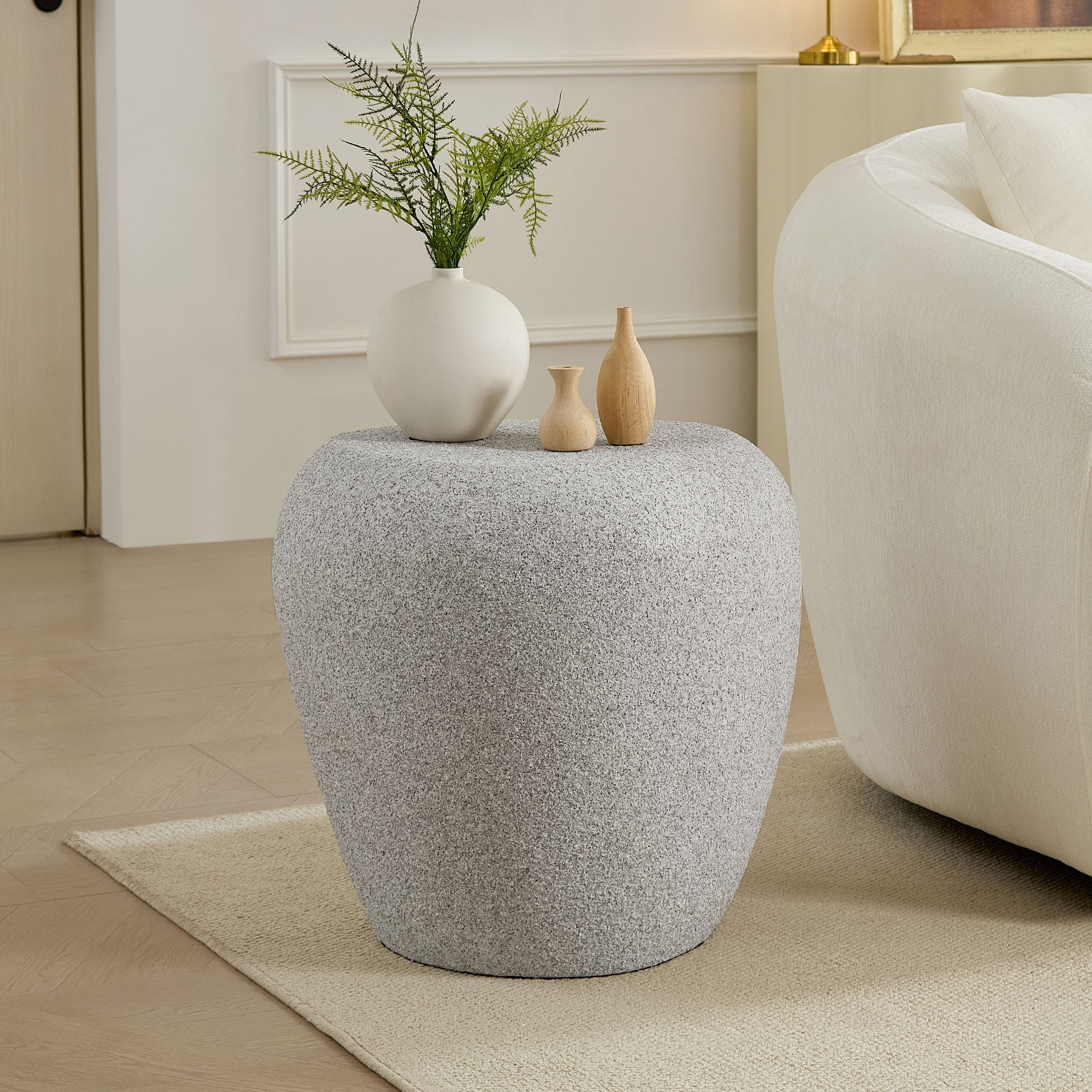 19.29 Inch Irregular Fiberglass Side Table  Durable, Scratch-Resistant & Waterproof End Table For Living Room,Apartment,Office