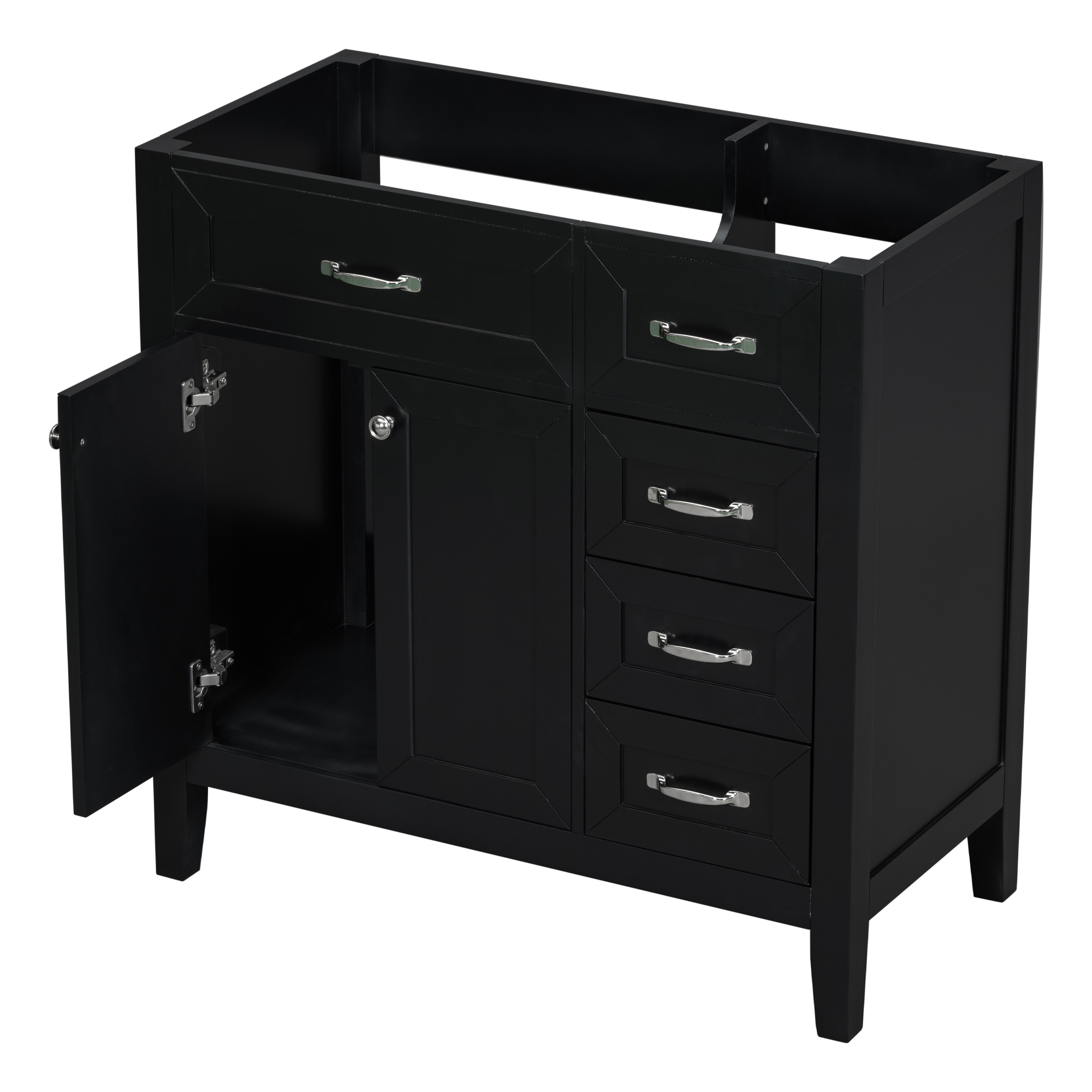 36 Bathroom Vanity Without Sink, Cabinet Base Only, Bathroom Cabinet With Drawers, Solid Frame And MDF Board, Black