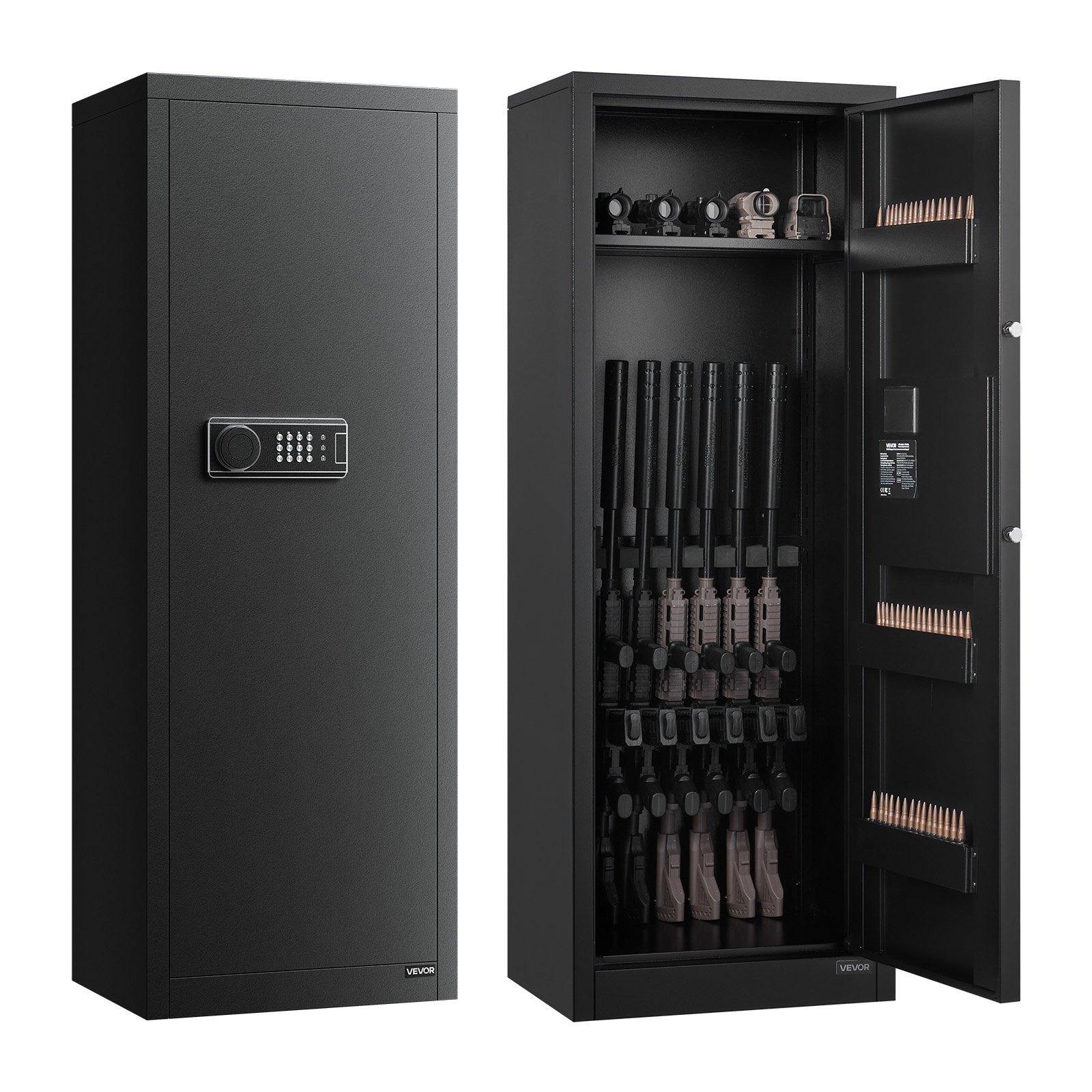 6-8 Gun Safe, Long Gun Cabinet For Rifles And Pistols, Quick Access Rifle Safe With 3 Ammo Slots And 2 Adjustable Racks, Large Digital Cabinet With Key And Password Lock