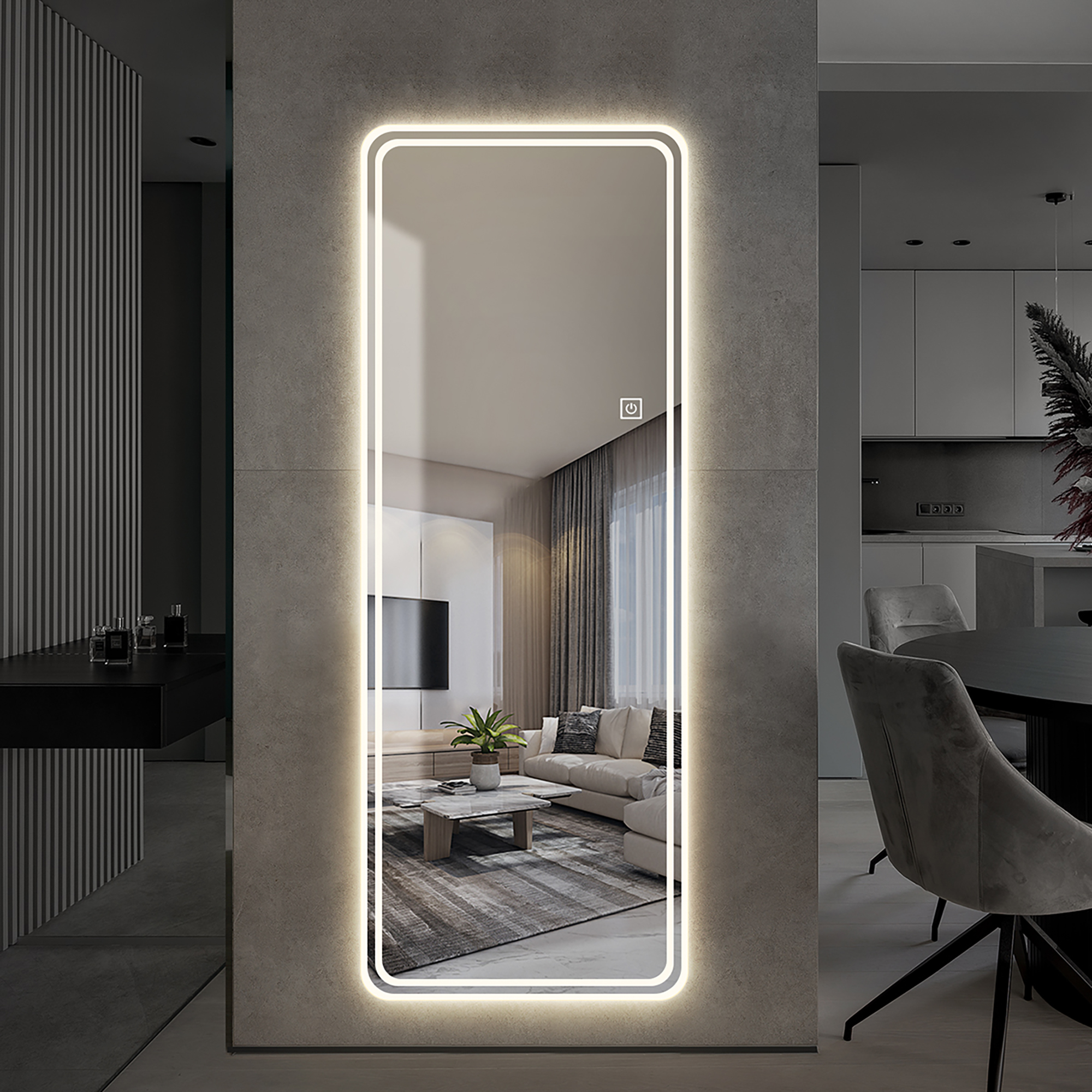 65 X24  Full Length Floor Mirror LED Whole Body Mirror, Wall Mounted Hanging Mirror With Lights, Makeup Vanity Mirror, Bedroom Full Size Body Mirror With Dimming & 3 Color Modes