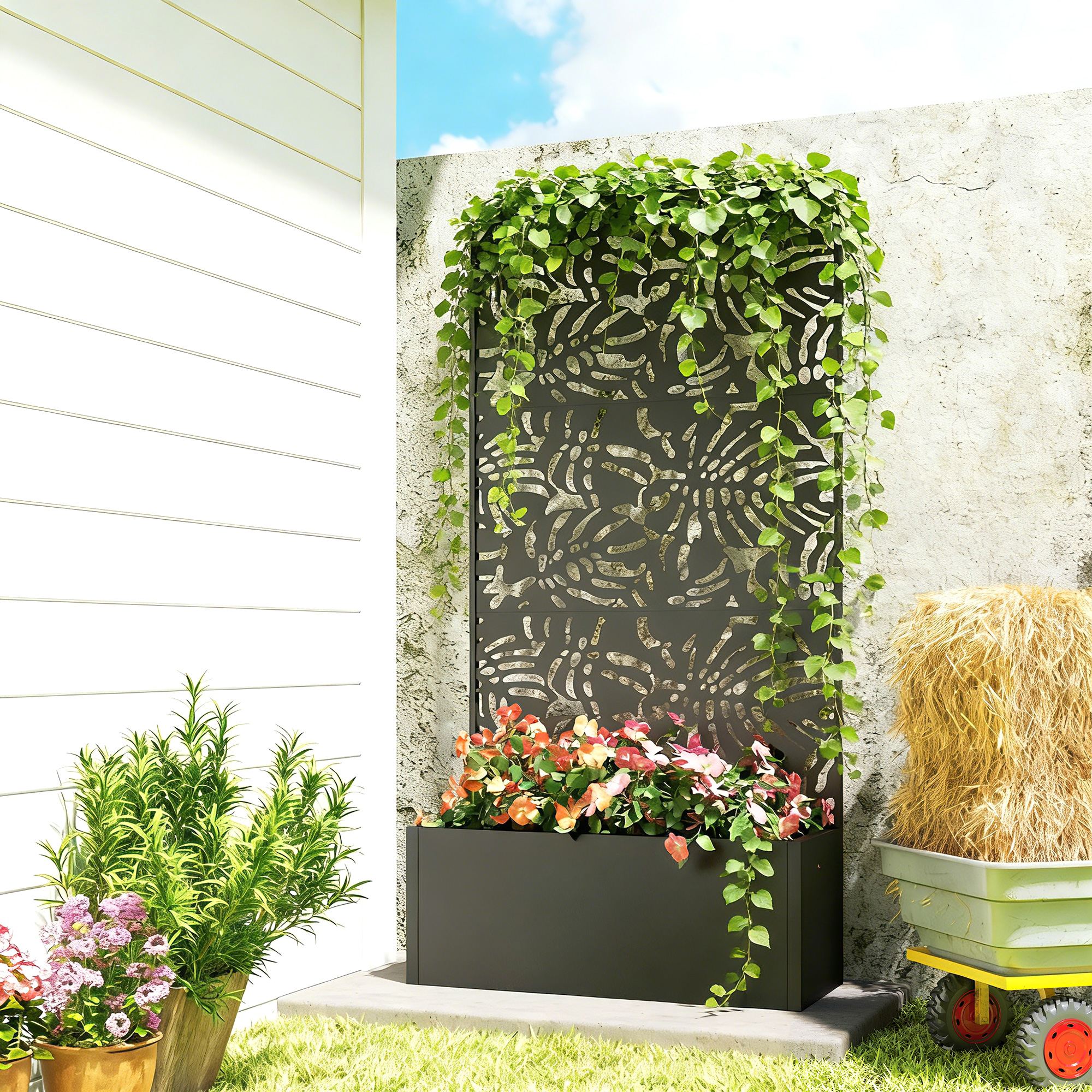 Jardinera de metal con celosía, 71 pulgadas de alto, con pantalla de privacidad