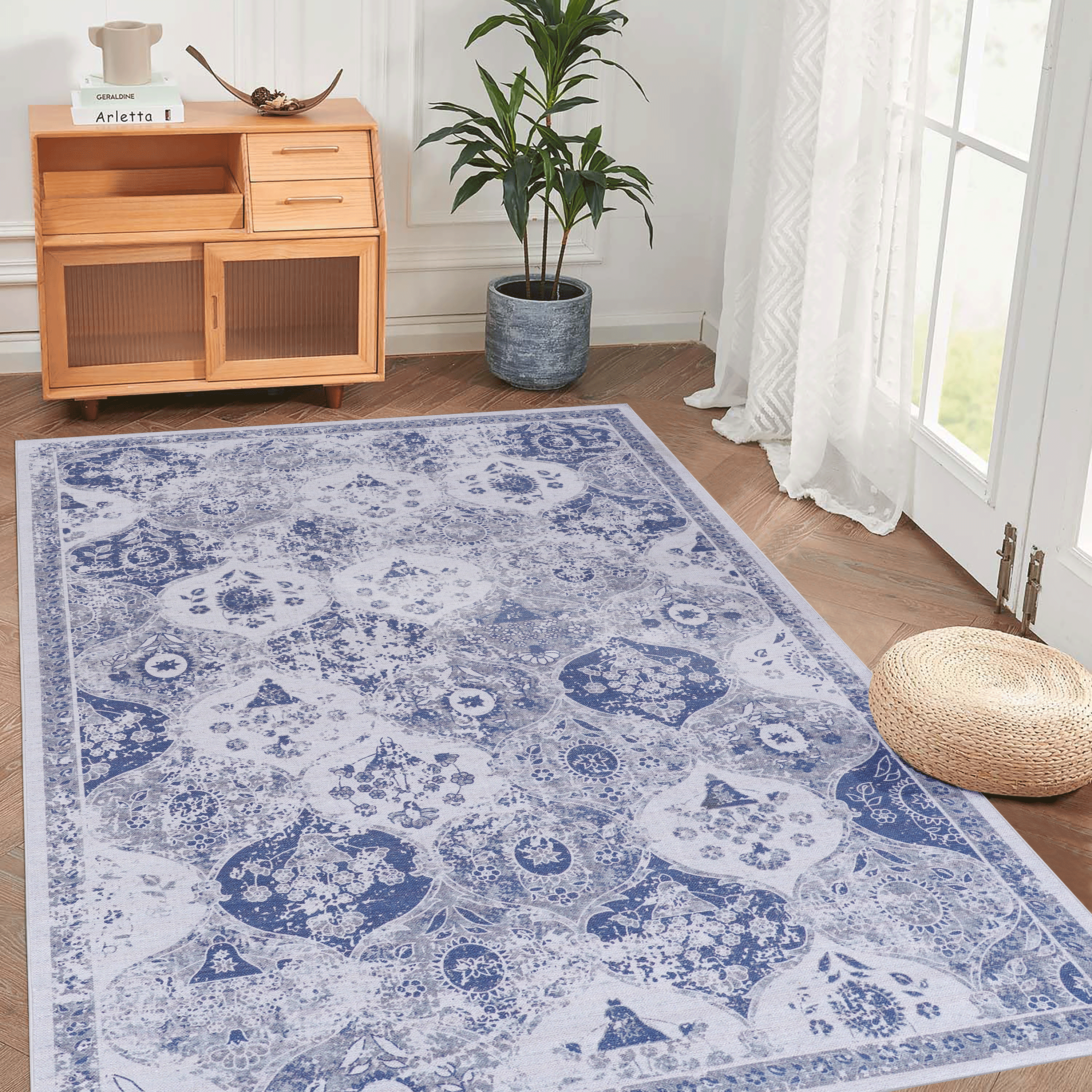 Alfombra MAVAL lavable para área, azul, 8x10 pies.