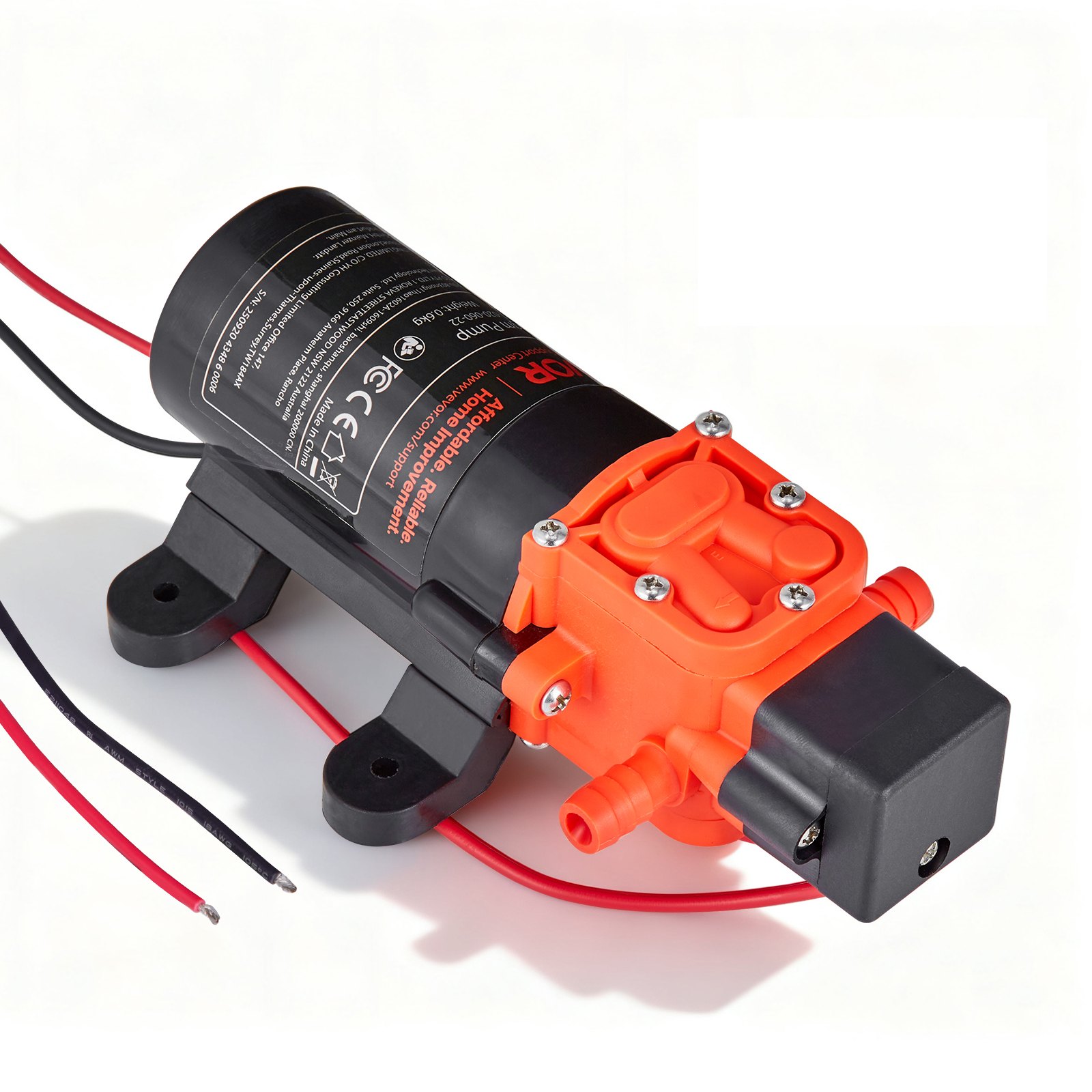 Water Pressure Pump, 12V DC 1.2 GPM (4.5 L/min), 2-Chamber Self-Priming Diaphragm Water Pump With 2 Hose Clamps, 80 PSI Max Pressure, Quiet Operation, For RV, Caravan, Marine, Garden Irrigation