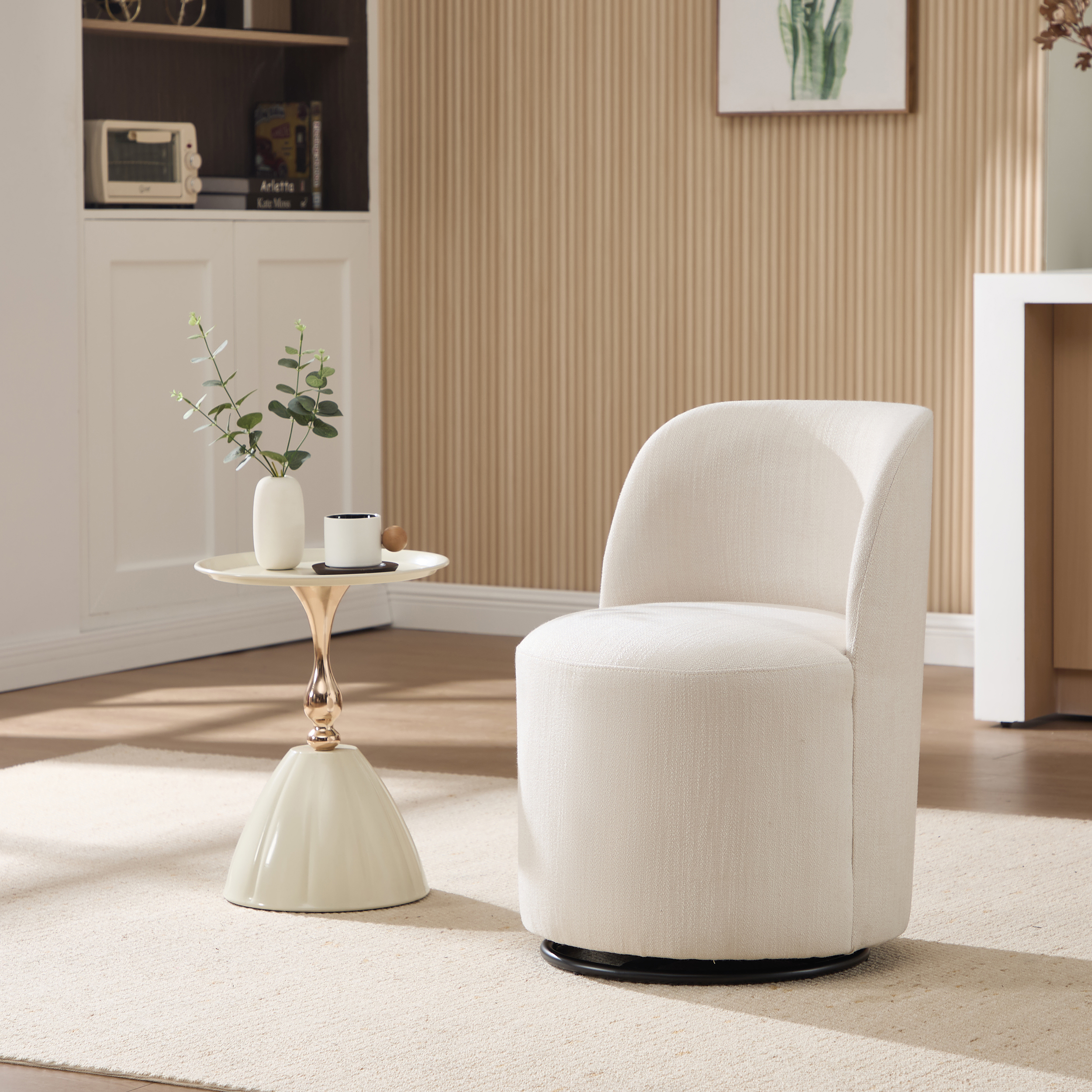 Silla de comedor tapizada giratoria 360 grados, moderna de lino sin brazos.