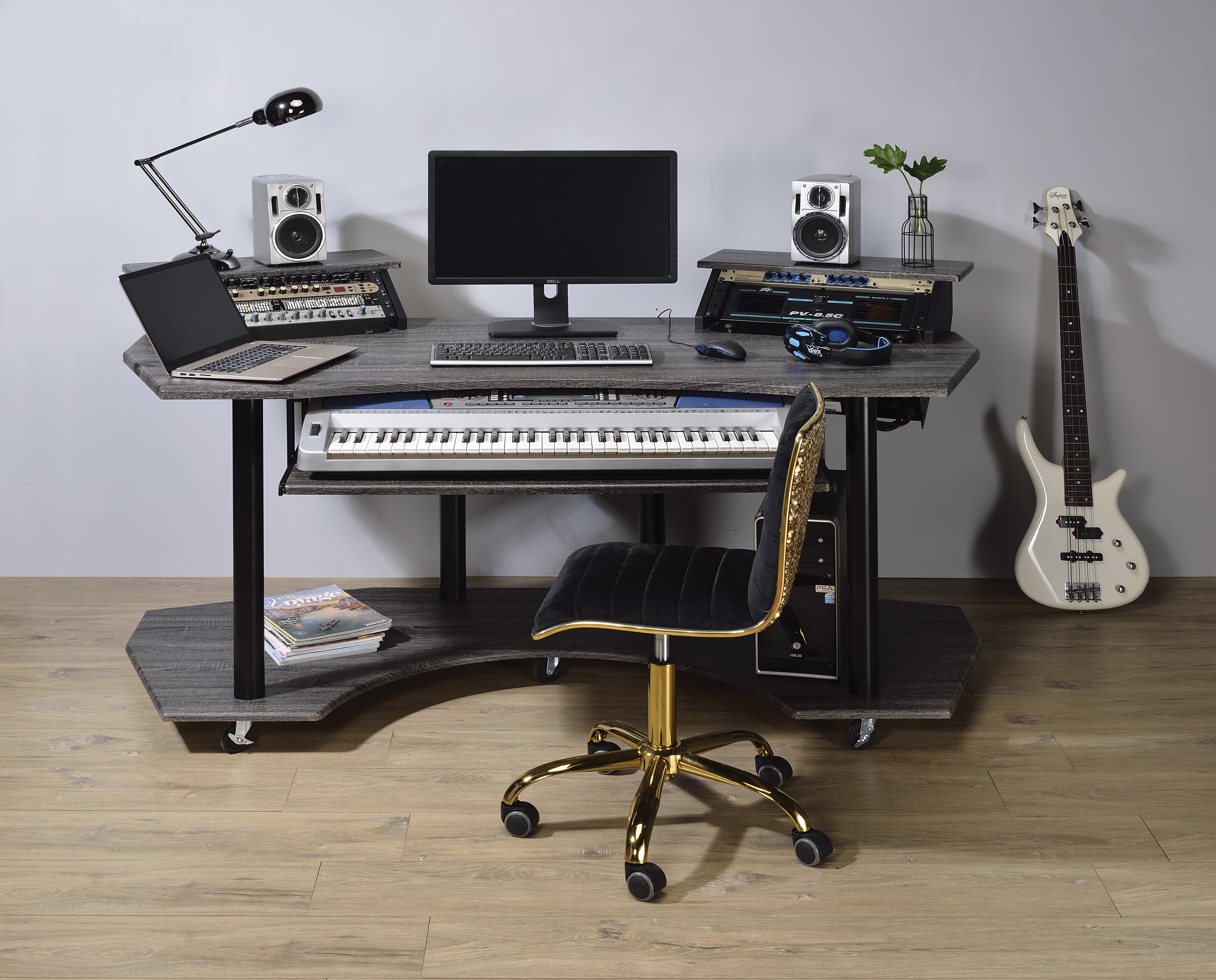 71  Eleazar Black Oak Finish Music Recording Studio Desk