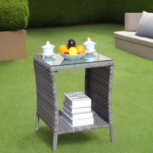 Mesa de centro para exterior, patio, con vidrio templado transparente, 1 pieza